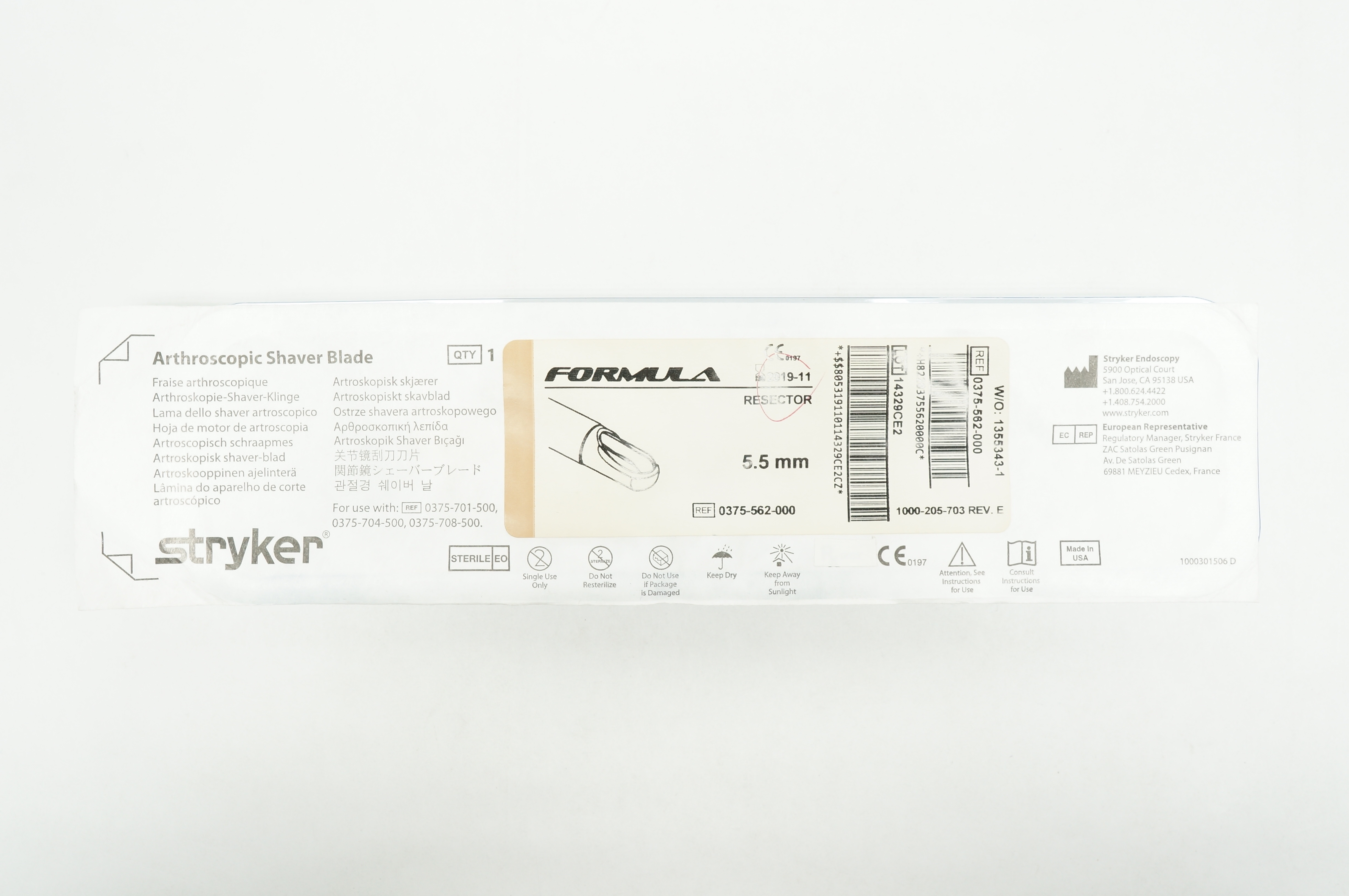 Stryker 0375-562-000 Formula Resector Arthroscopic Shaver Blade 5.5mm (x)