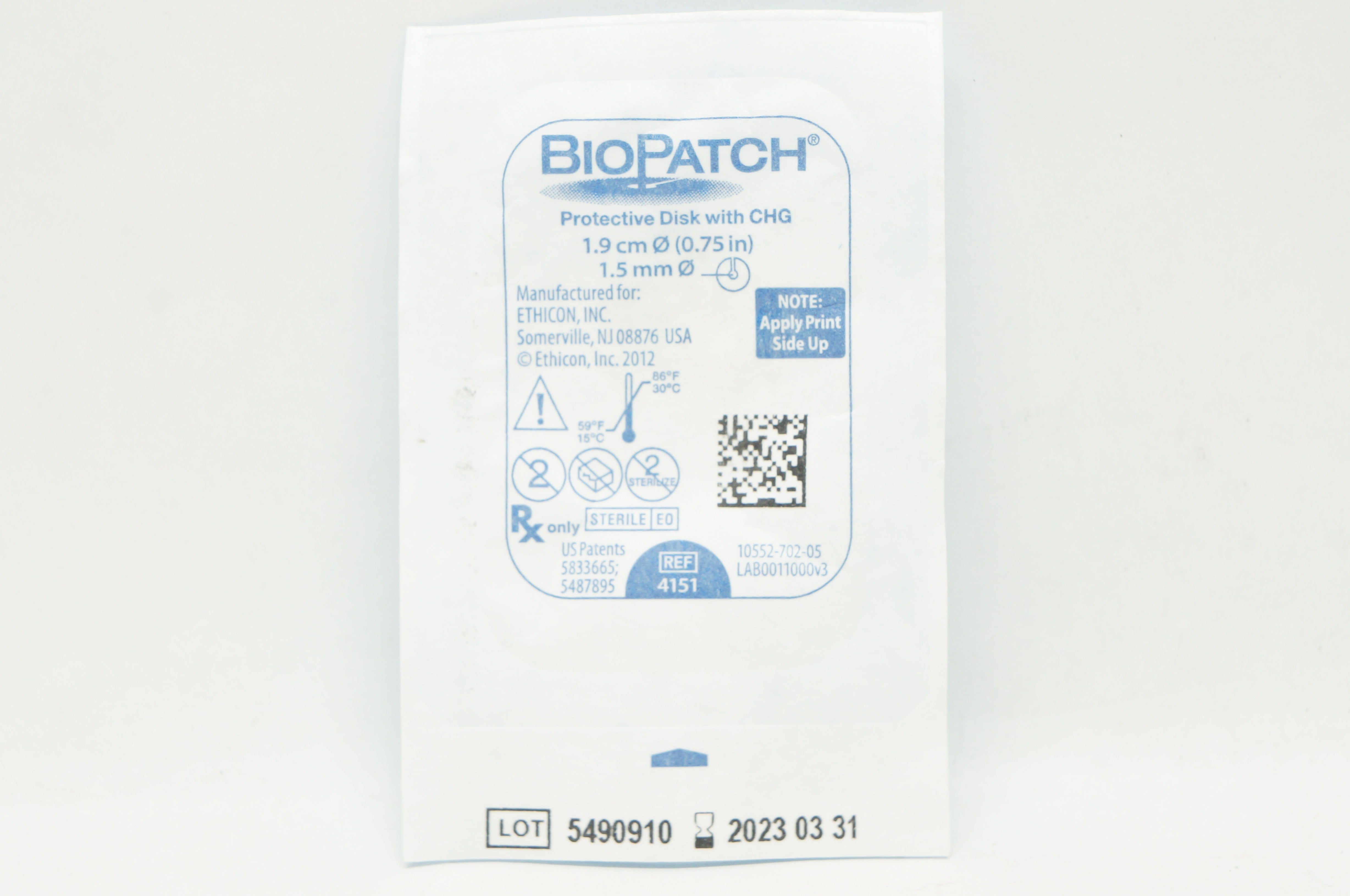 Ethicon 4151 BioPatch Protective Disk with CHG 0.75inch x 1.5 mm