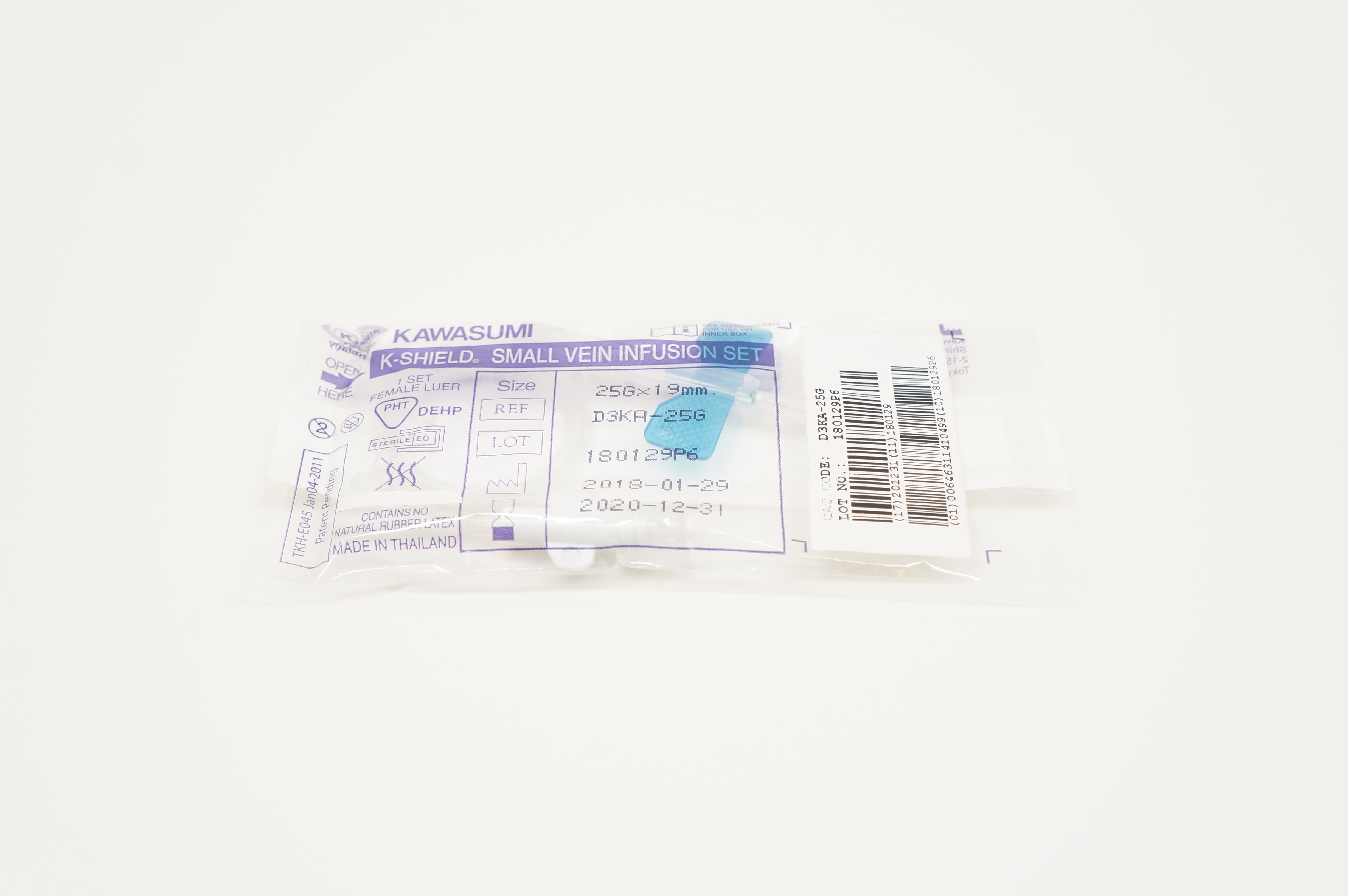 Kawasumi D3KA-25G K-Shield Small Vein Infusion Set 25G x 19mm