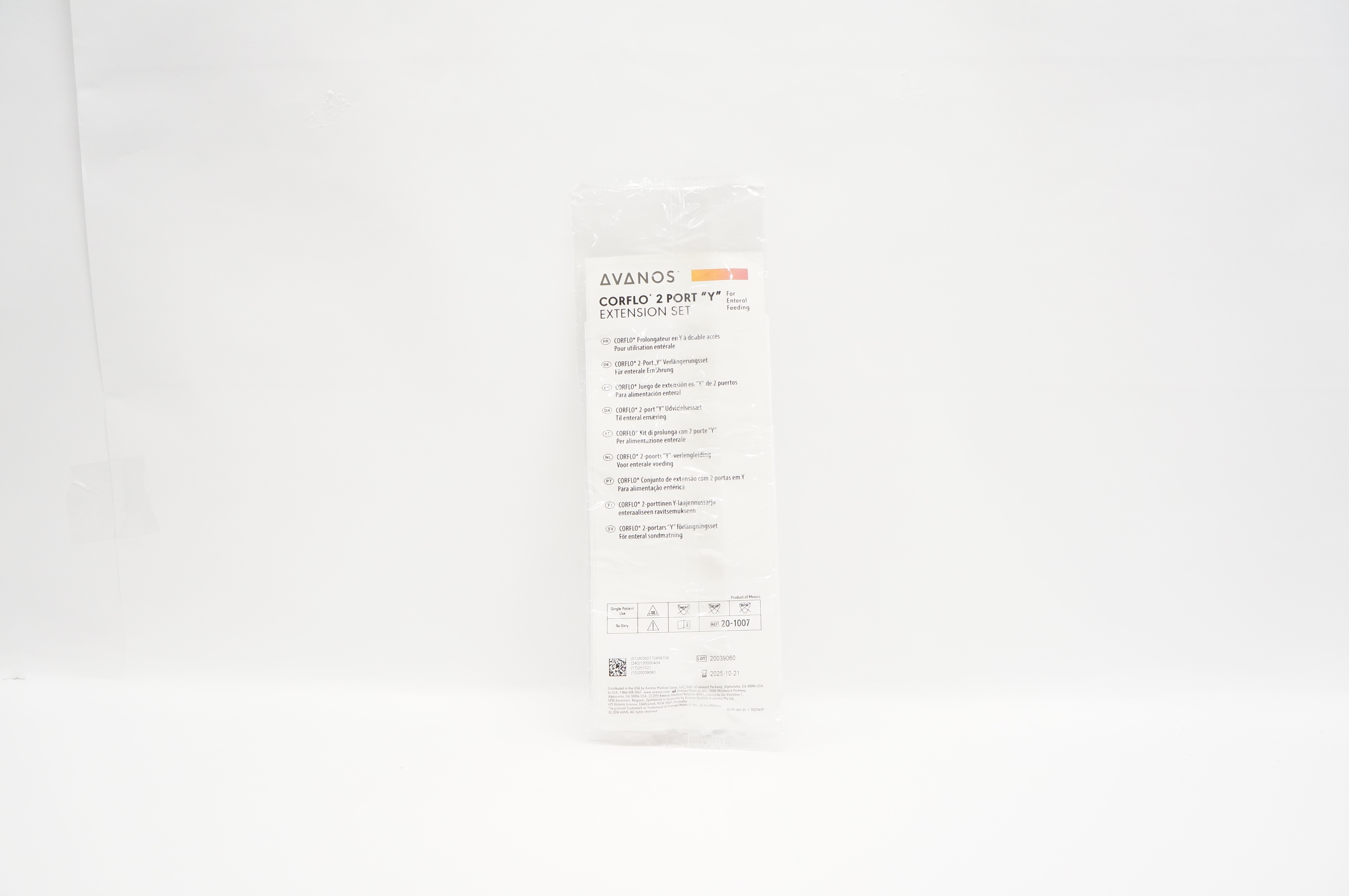 Avanos  20-1007 Corflo 2 Port "Y" Extension Set For Enteral Feeding