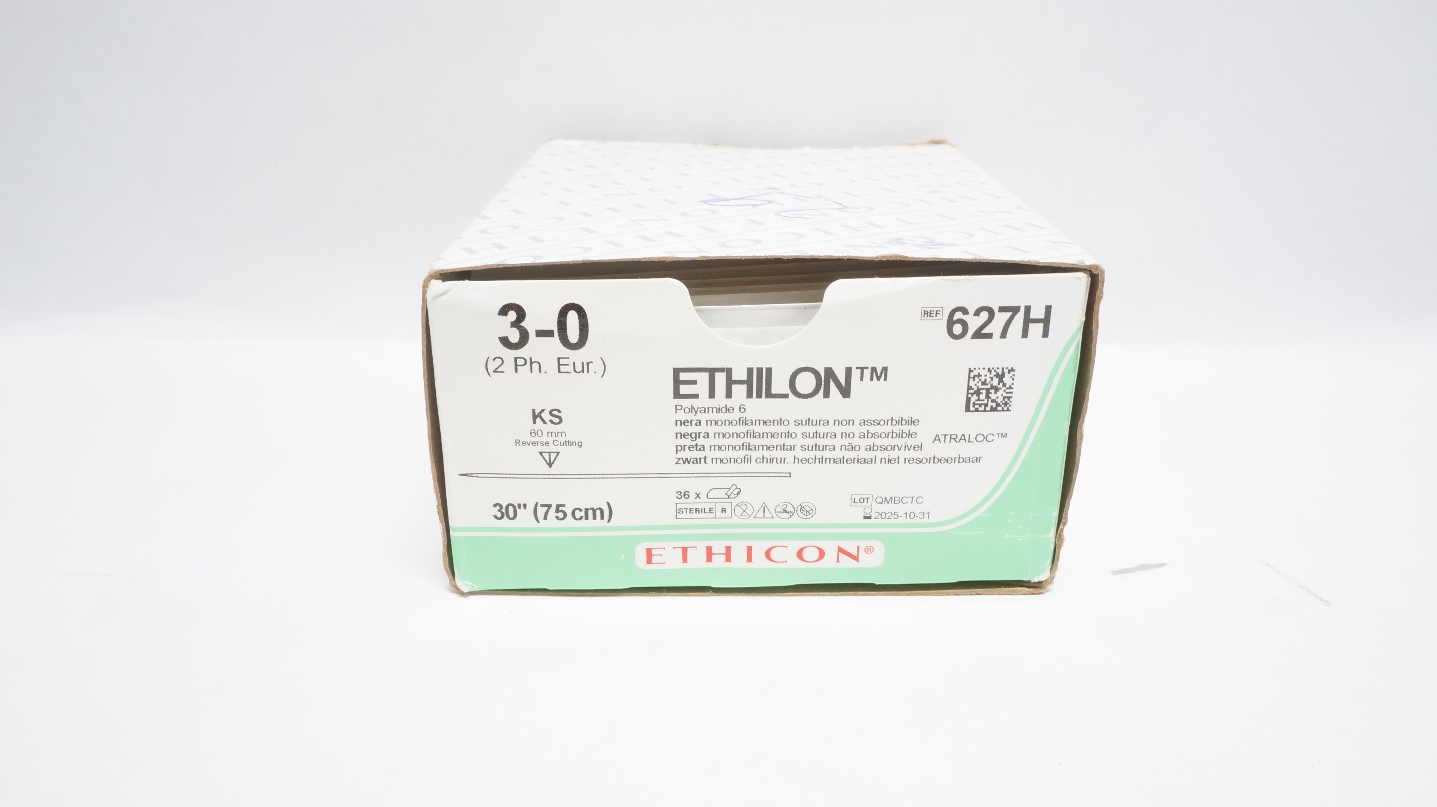 Ethicon 627H 3-0 ETHILON KS 60mm Straight Reverse Cutting 30inch(x) - Box of 29