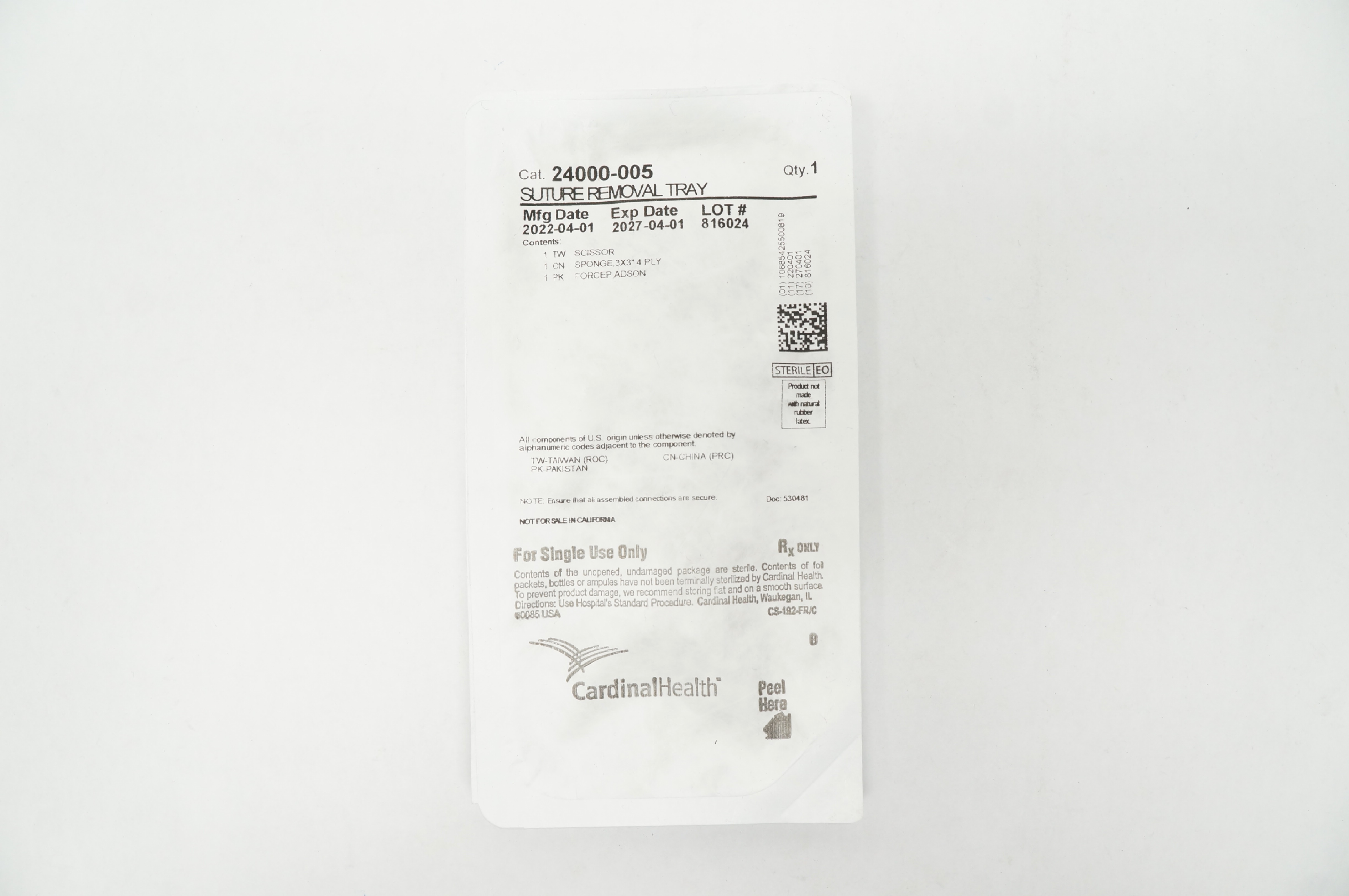 Cardinal Health 24000-005 Stre Removal Tray