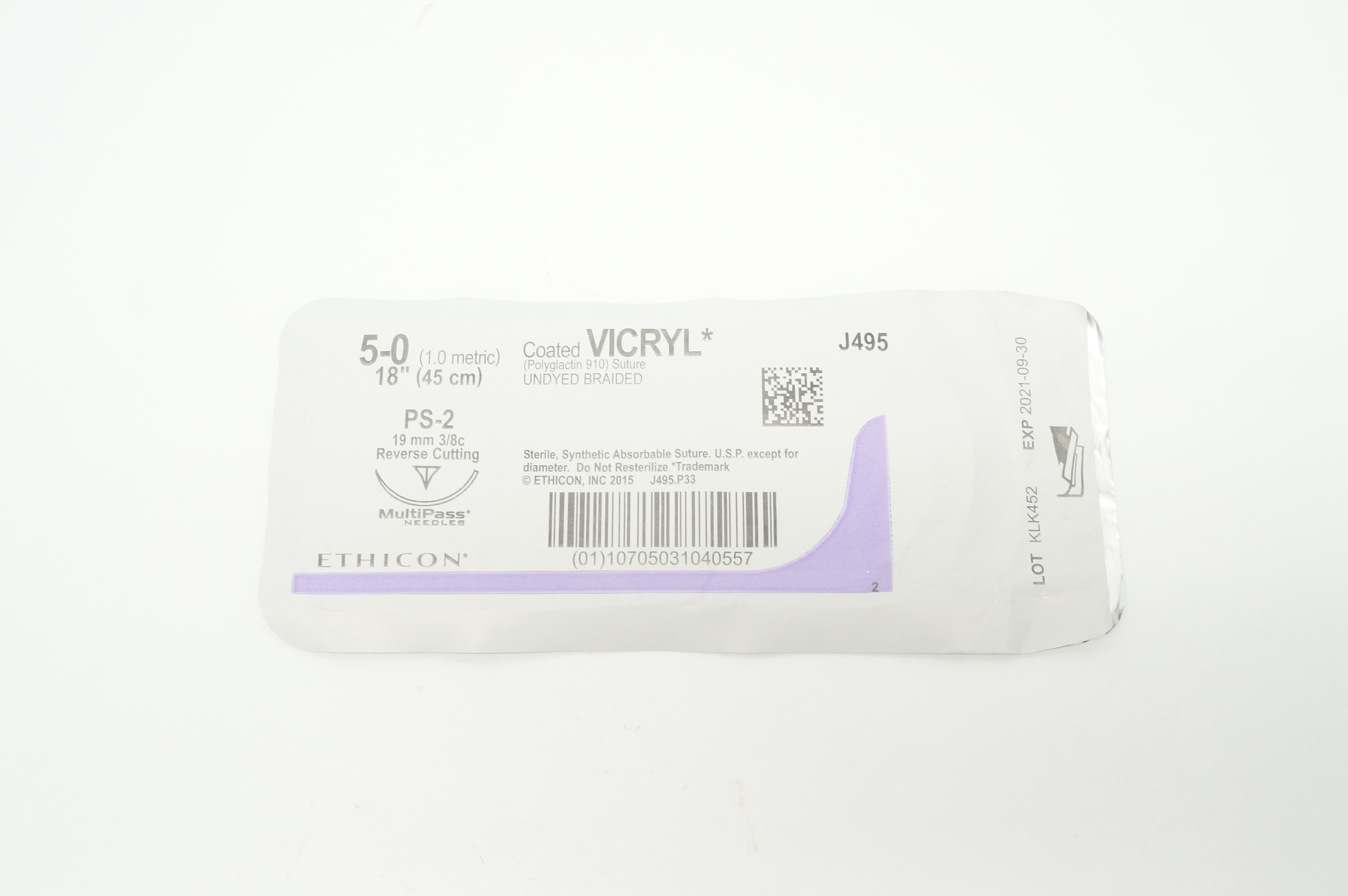 Ethicon J495 5-0 VICRYL PS-2 19mm 3/8c Reverse Cutting, 18inch (x)