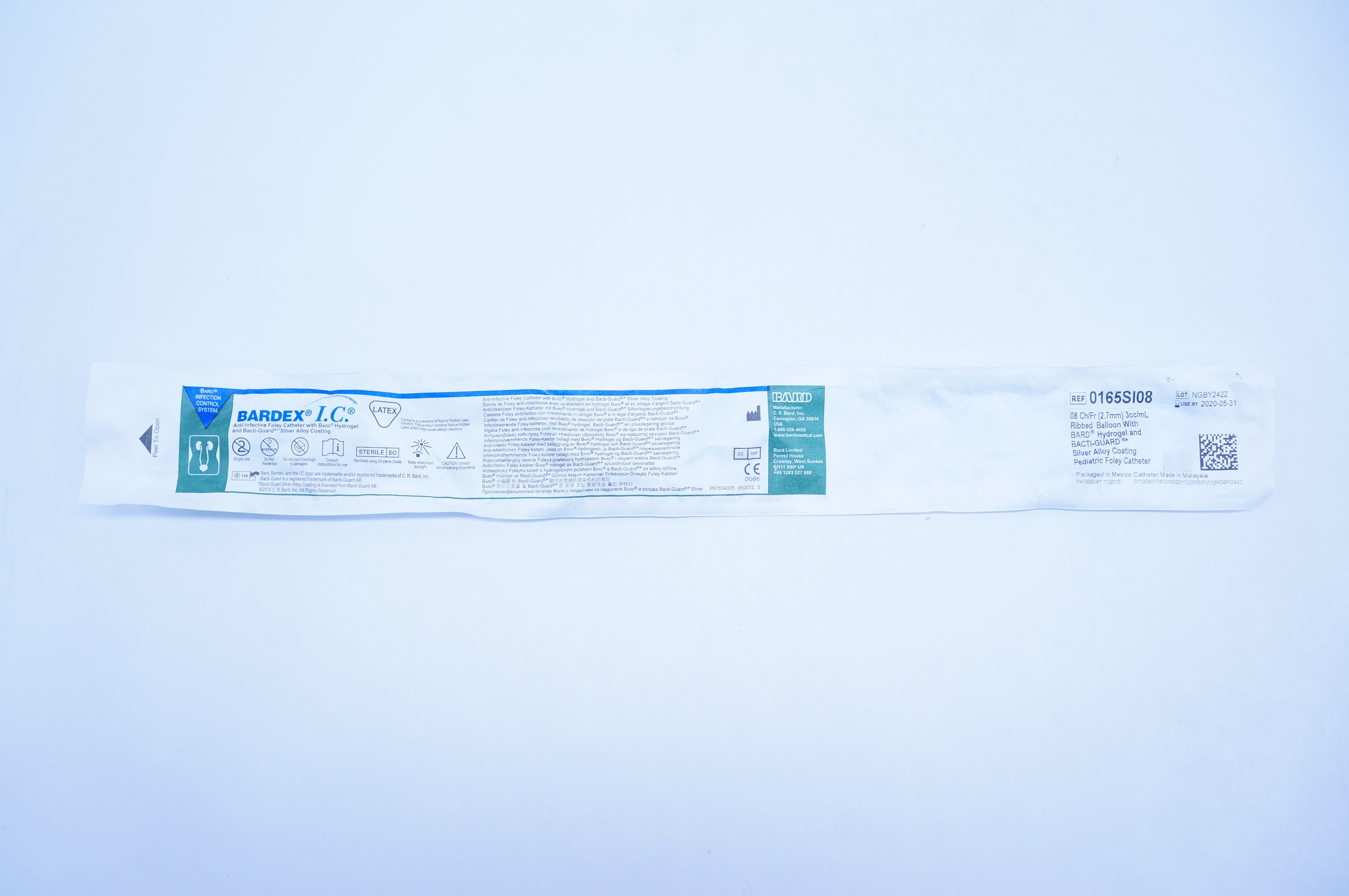 Bard 0165SI08 Bardex I.C. Anti-Infective Foley Cath. 8Ch./Fr. 3cc./mL. (x)