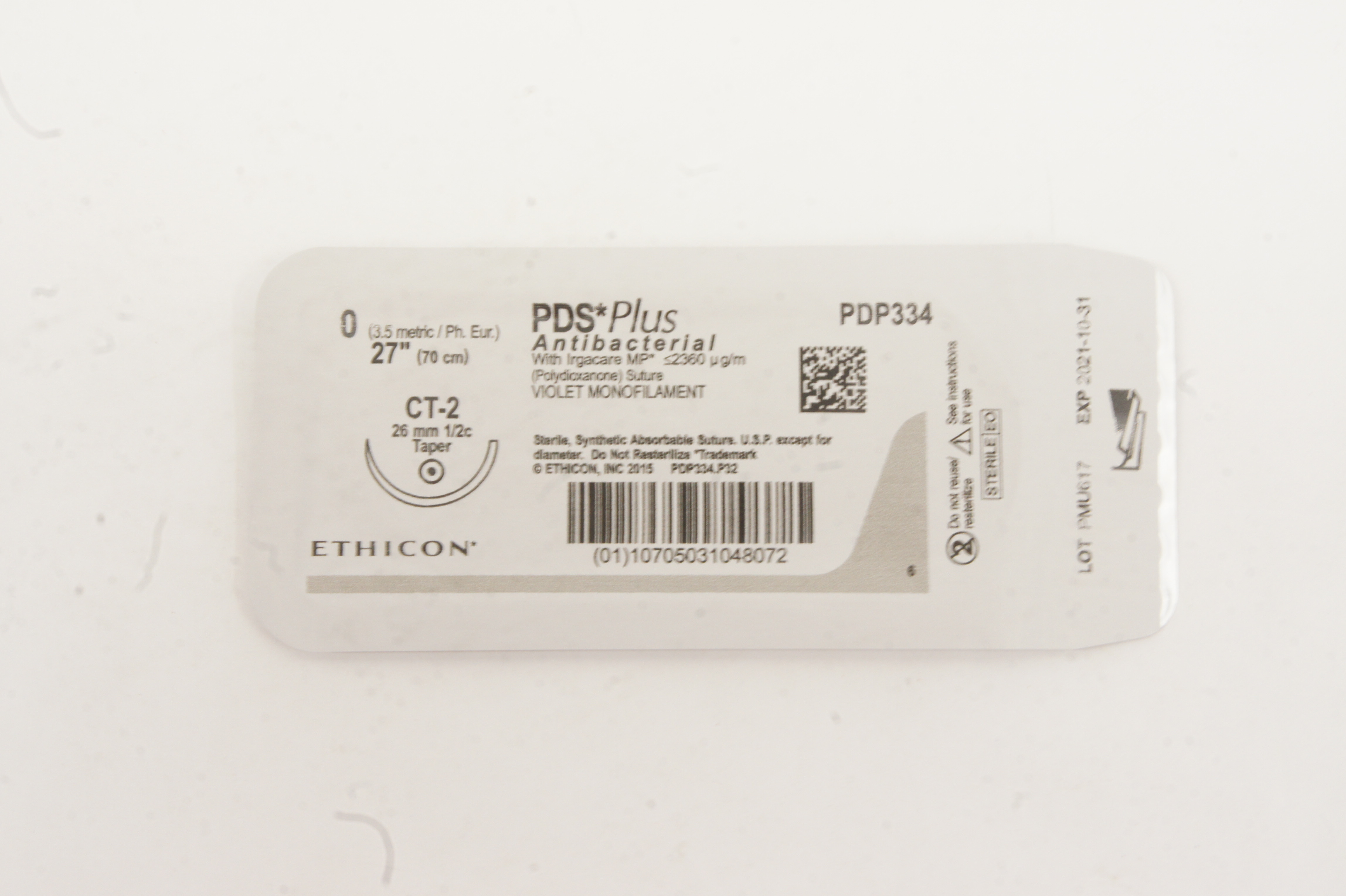 Ethicon PDP334 0 PDS Plus Antibacterial Violet Monofilament 27inch