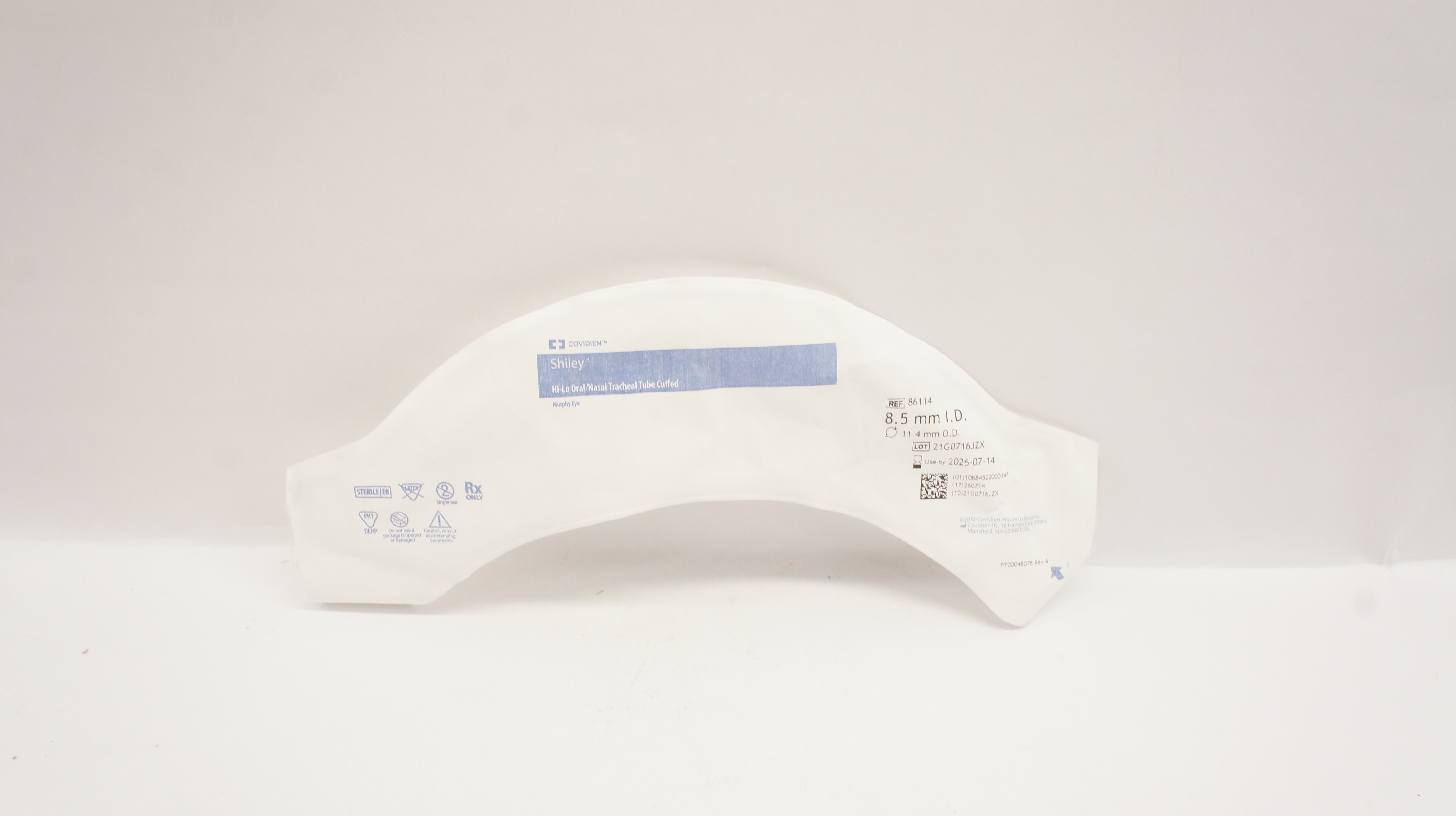 Covidien 86114 Shiley Hi-Lo Oral/Nasal Tracheal Tube Cuffed 8.5mm ID x 11.4mm OD