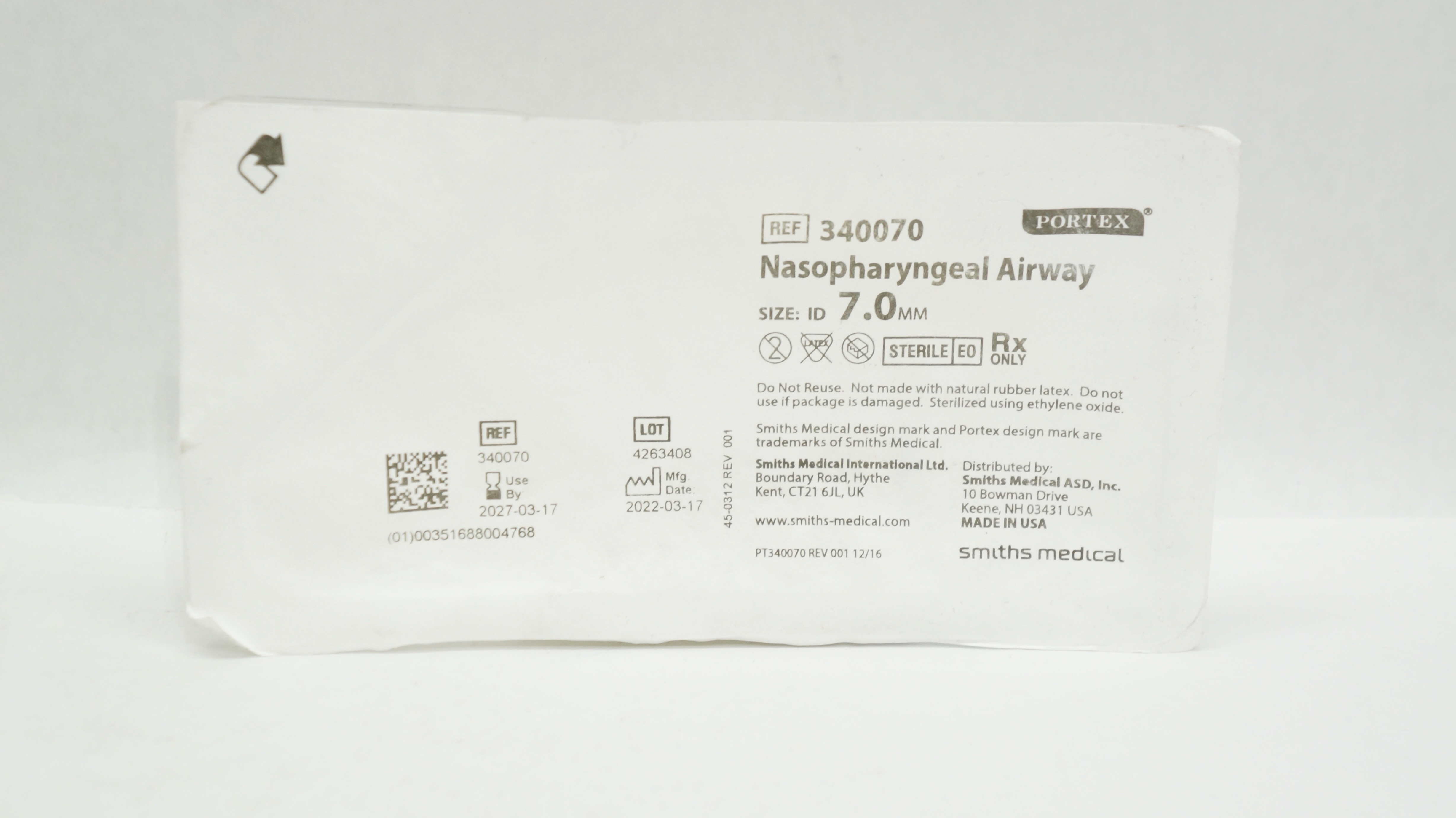 Smiths Medical 340070 Portex Nasopharyngeal Airway, Size 7.0mm ID