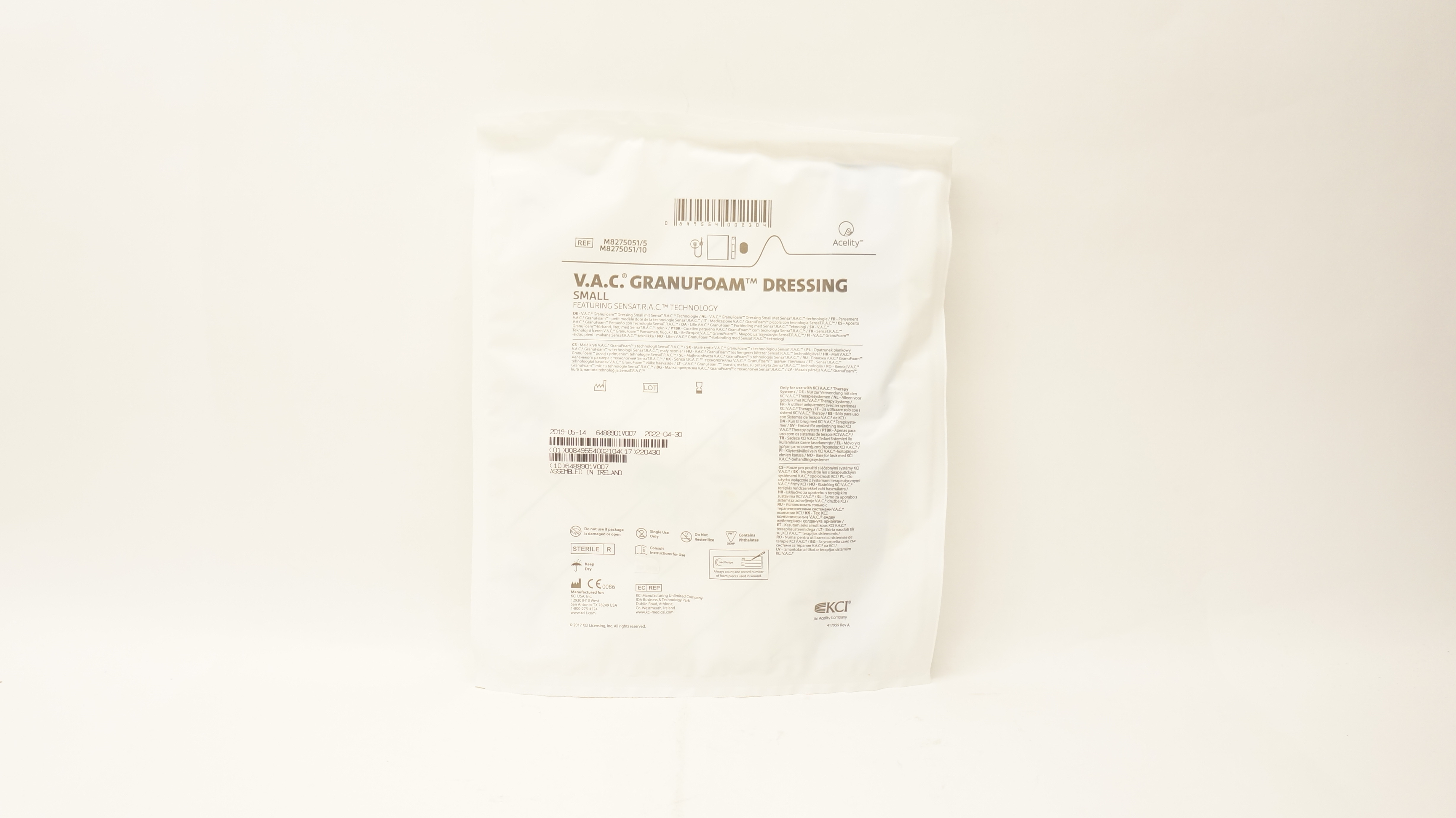 KCI M8275051/5 V.A.C. Granufoam Dressing Featuring SENSAT.R.A.C. Technology (x)