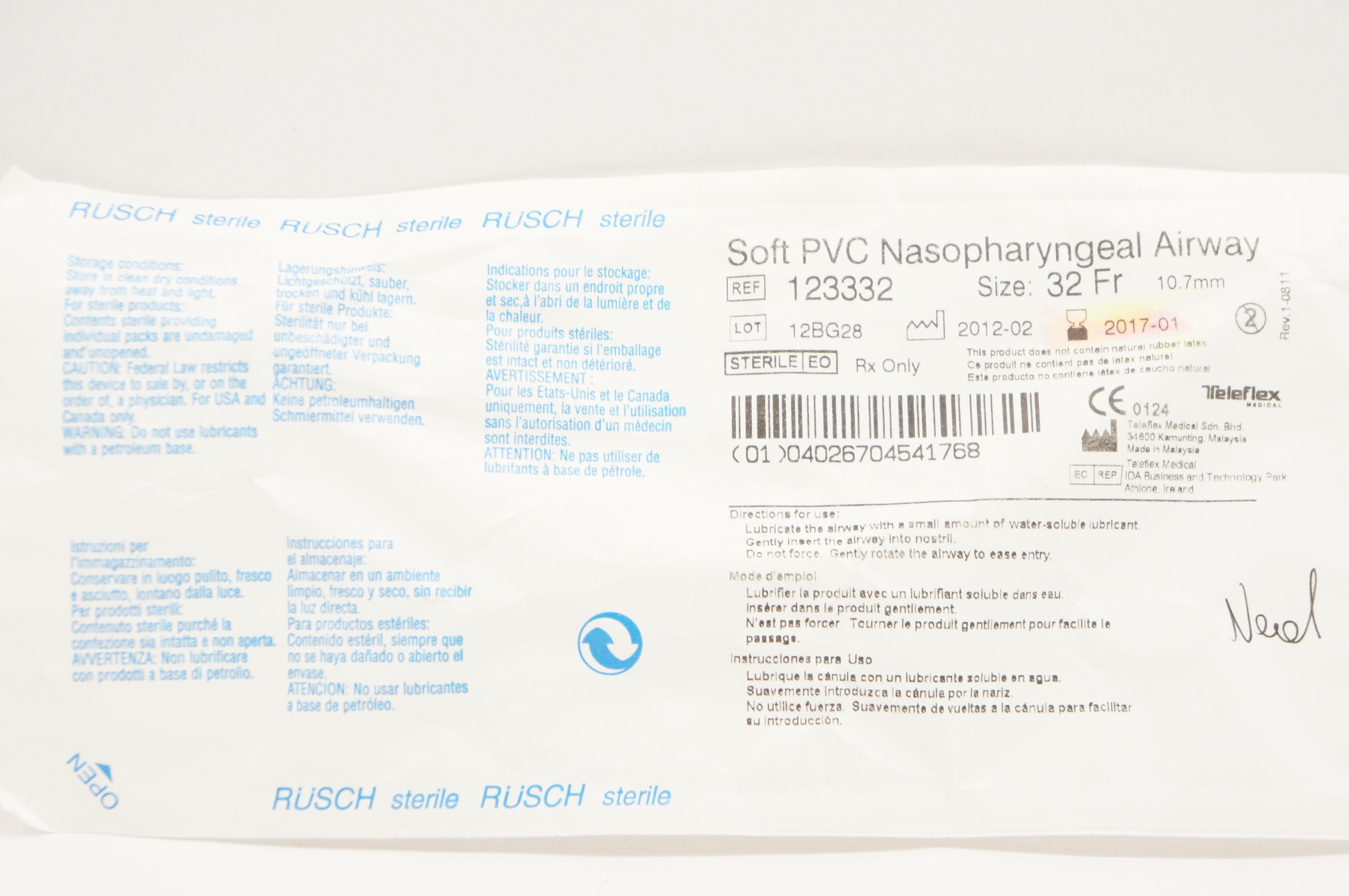 Teleflex 123332 Soft PVC Nasopharyngeal Airway 32 Fr. x 10.7mm (x)