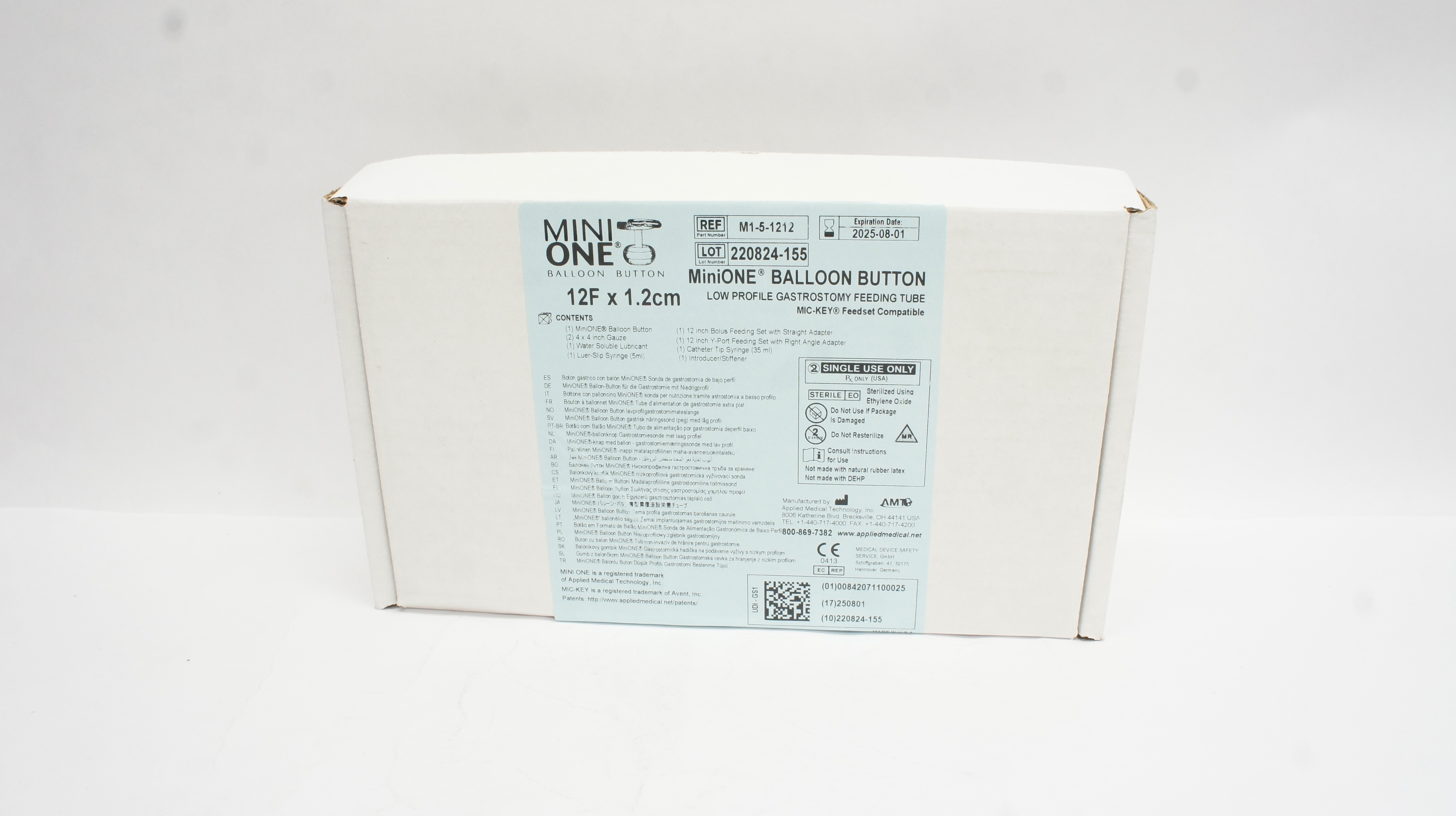 AMT M1-5-1212 MiniONE Balloon Button w/Low-Profile Feeding Tube 12F x 1.2cm