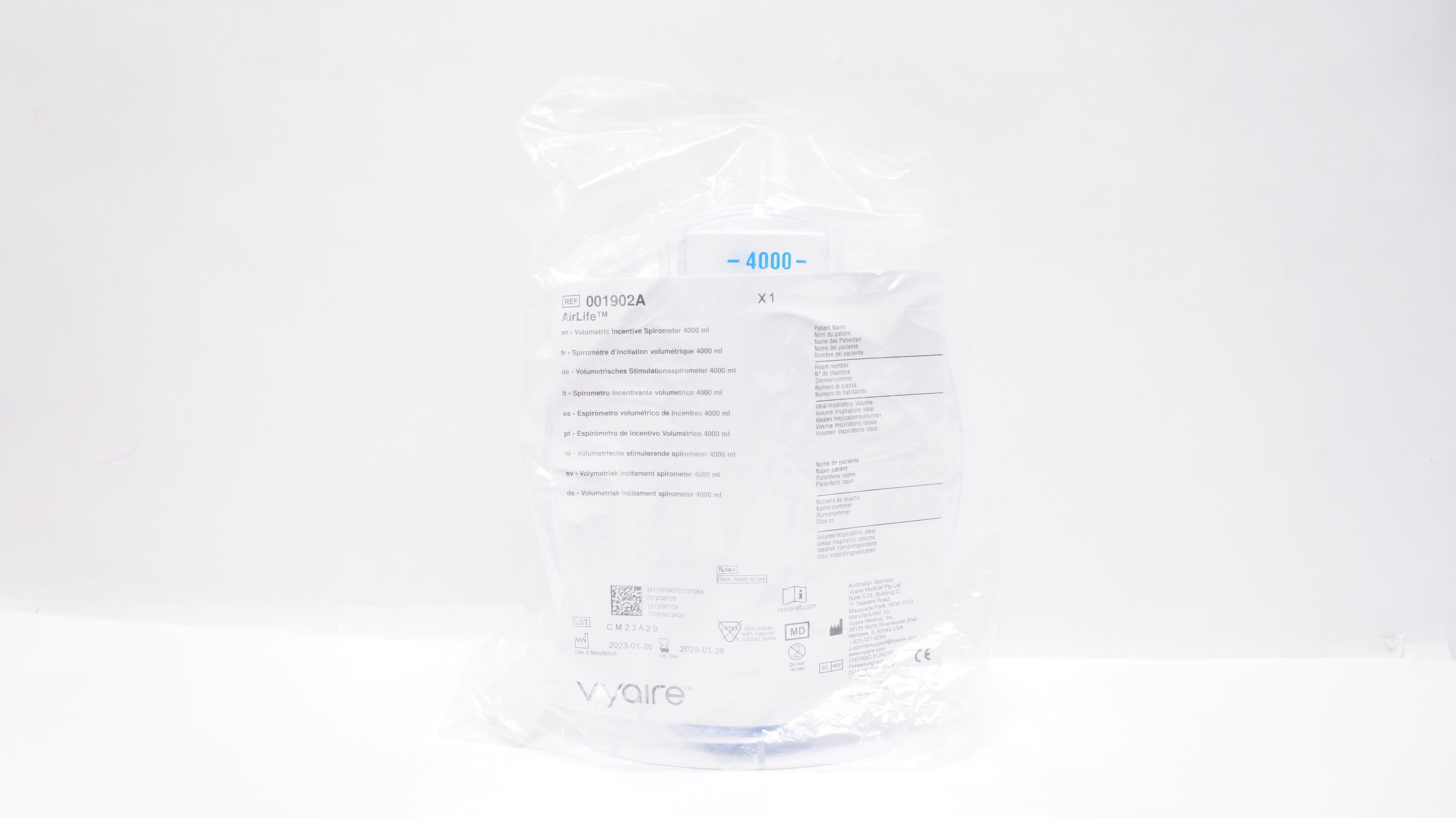Vyaire 001902A AirLife Volumetric Incentive Spirometer 4000 ml