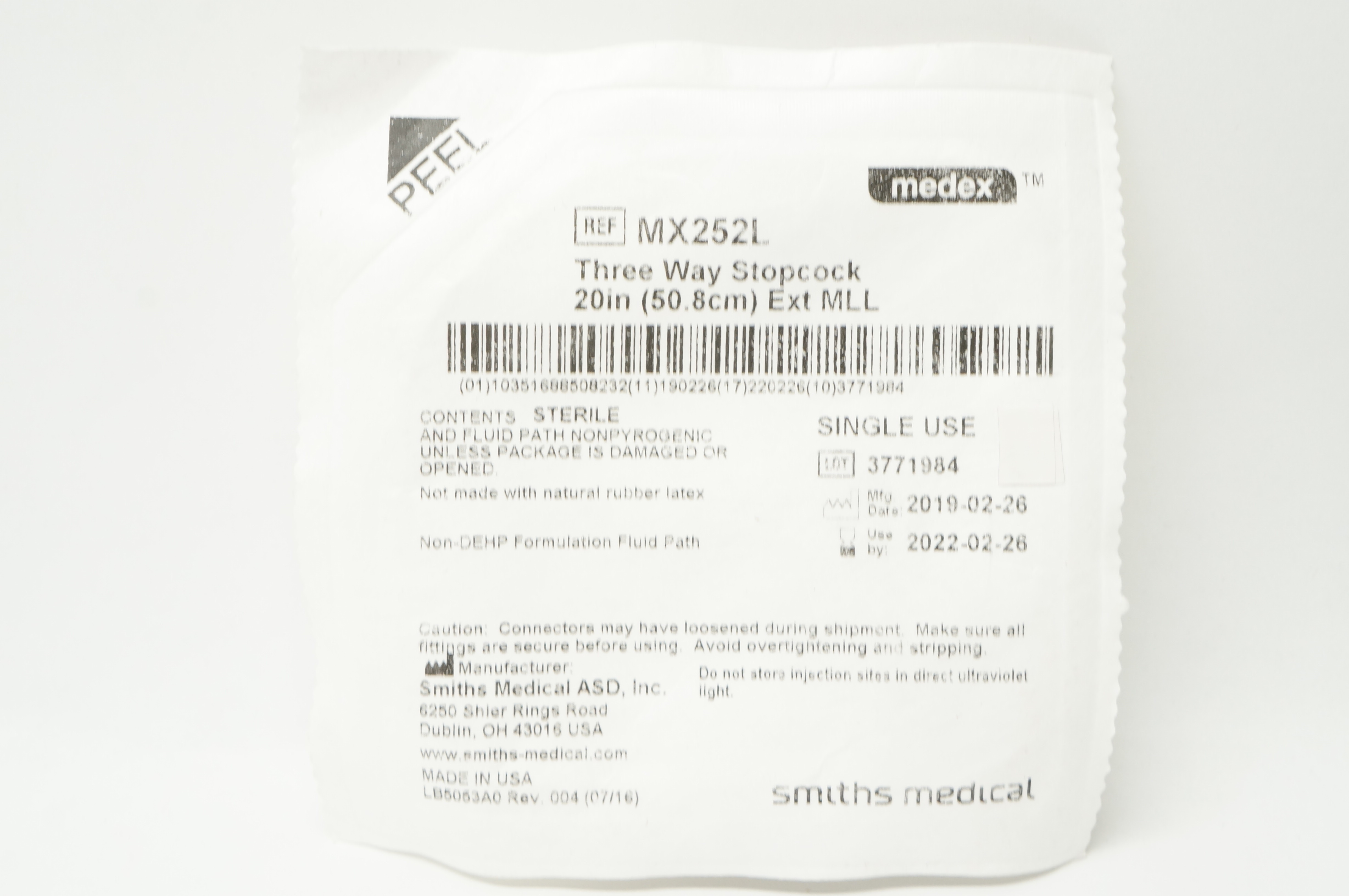 Smiths Medical MX252L Medex Three Way Stopcock 20inch Ext MLL