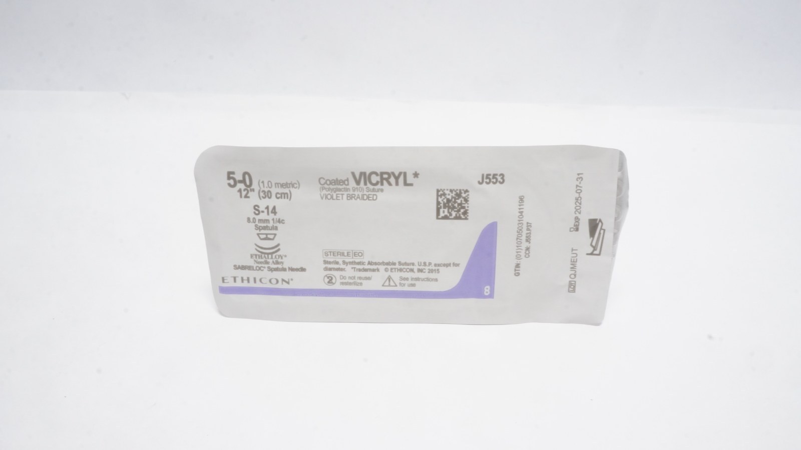 ETHICON J553 Coated VICRYL Suture 5-0 Violet 12"