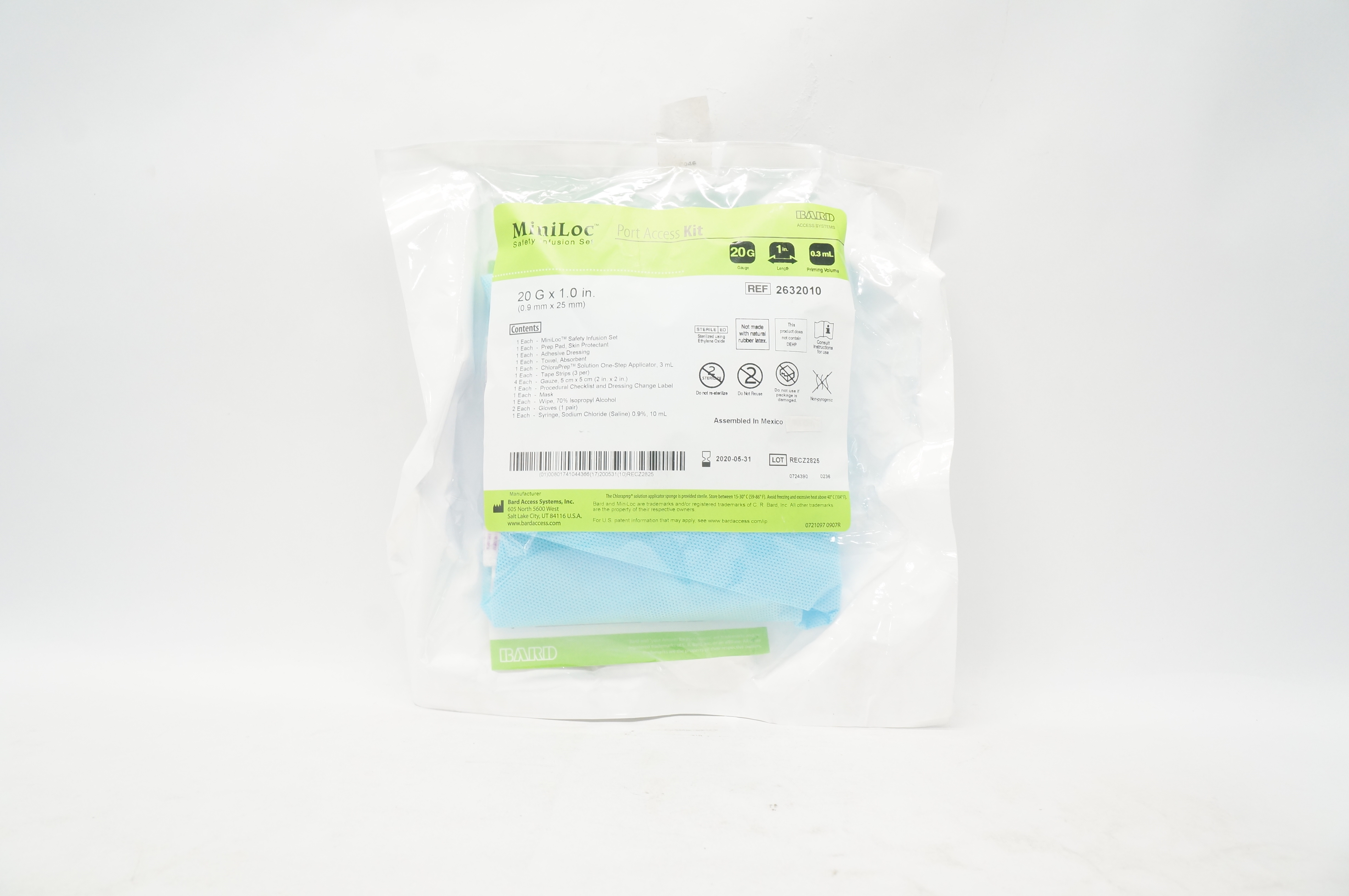 Bard 2632010 MiniLoc Safety Infusion Set Port Access Kit 20G x 1 inch x 0.3mL(x)
