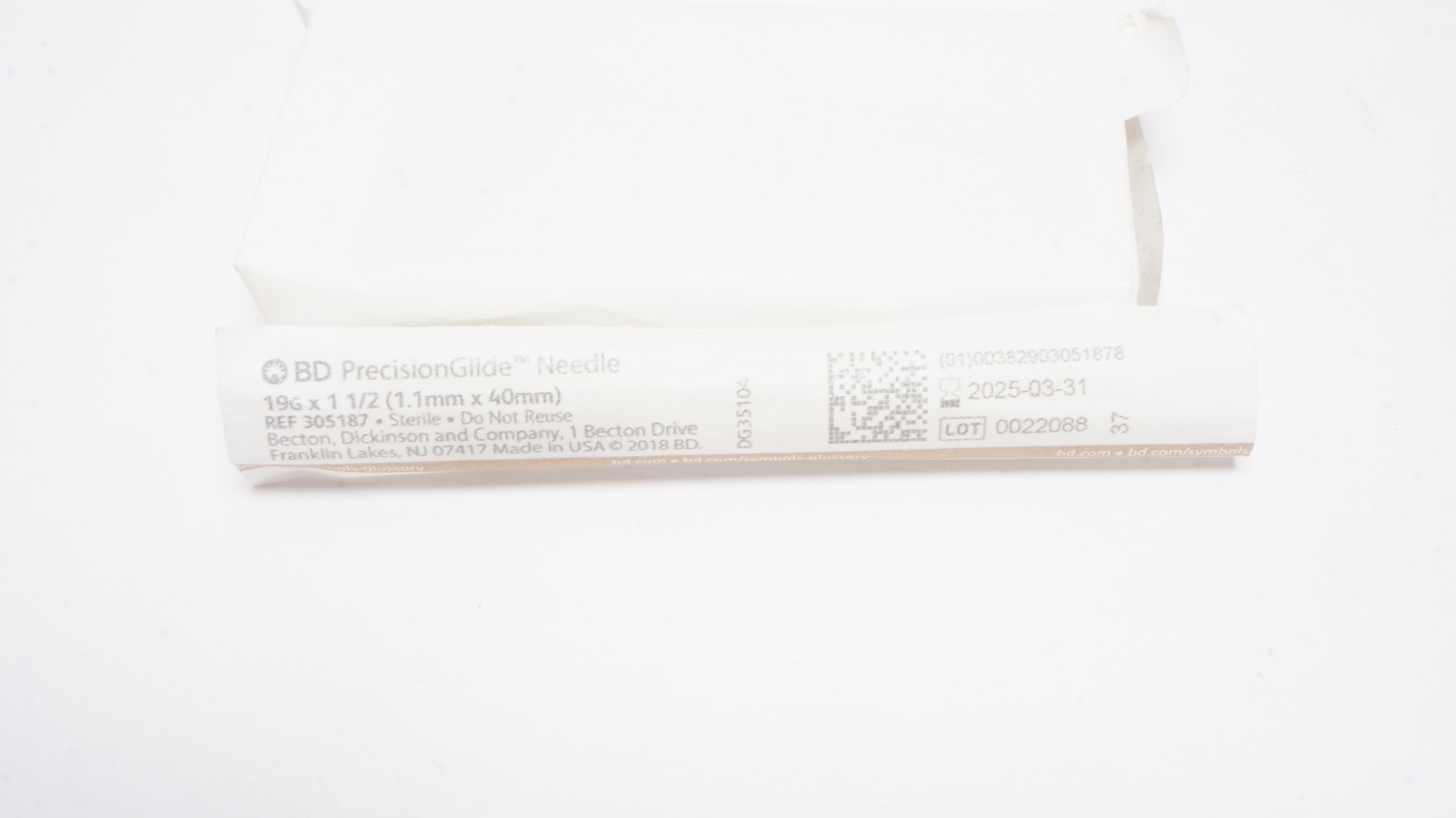 BD 305187 PrecisionGlide Ndle 19G x 1-1/2 inch