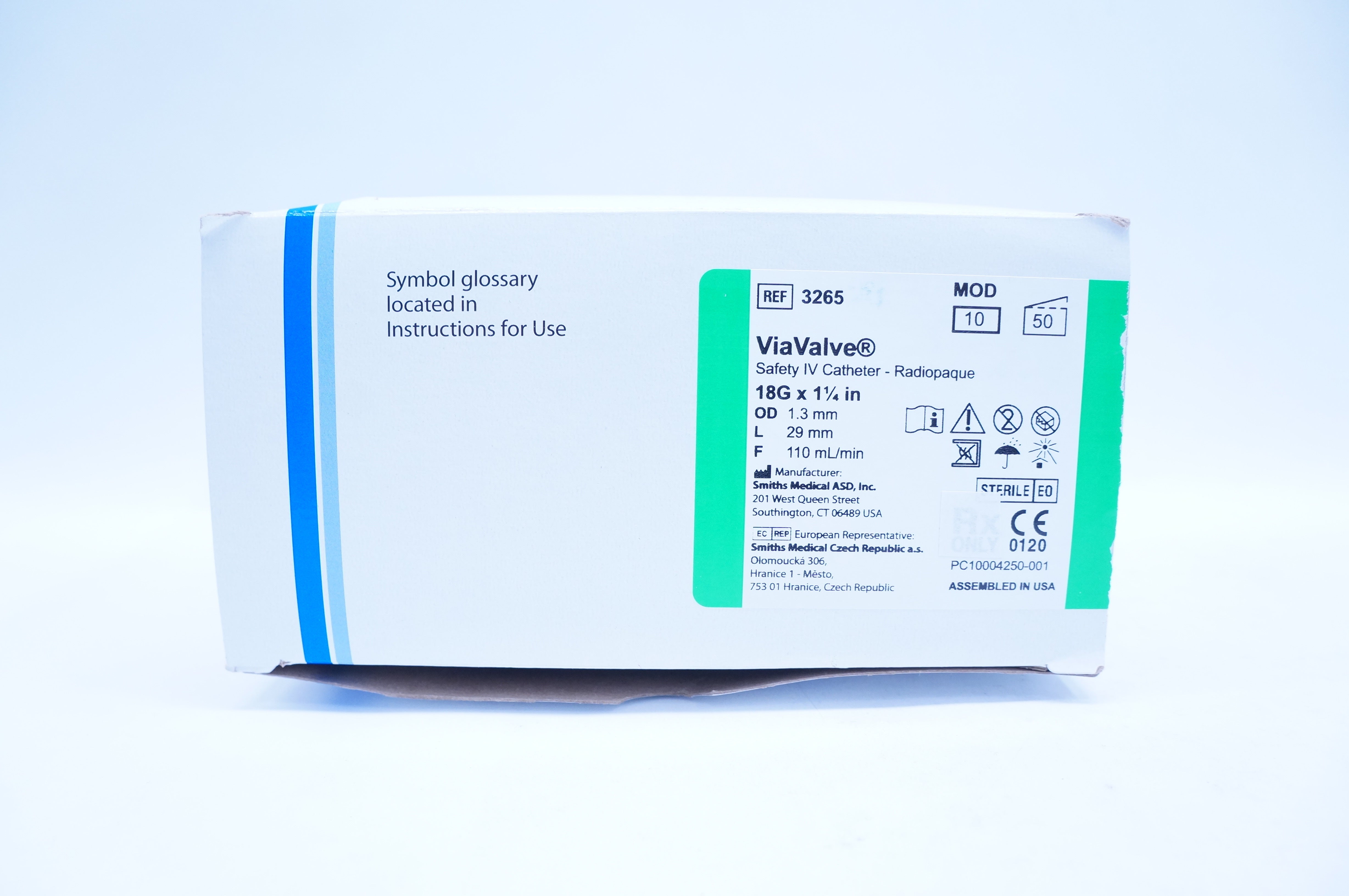 Smiths Medical 3265 ViaValve Safety IV Cath.-Radiopaque 18Gx1 1/4in. - Box of 50
