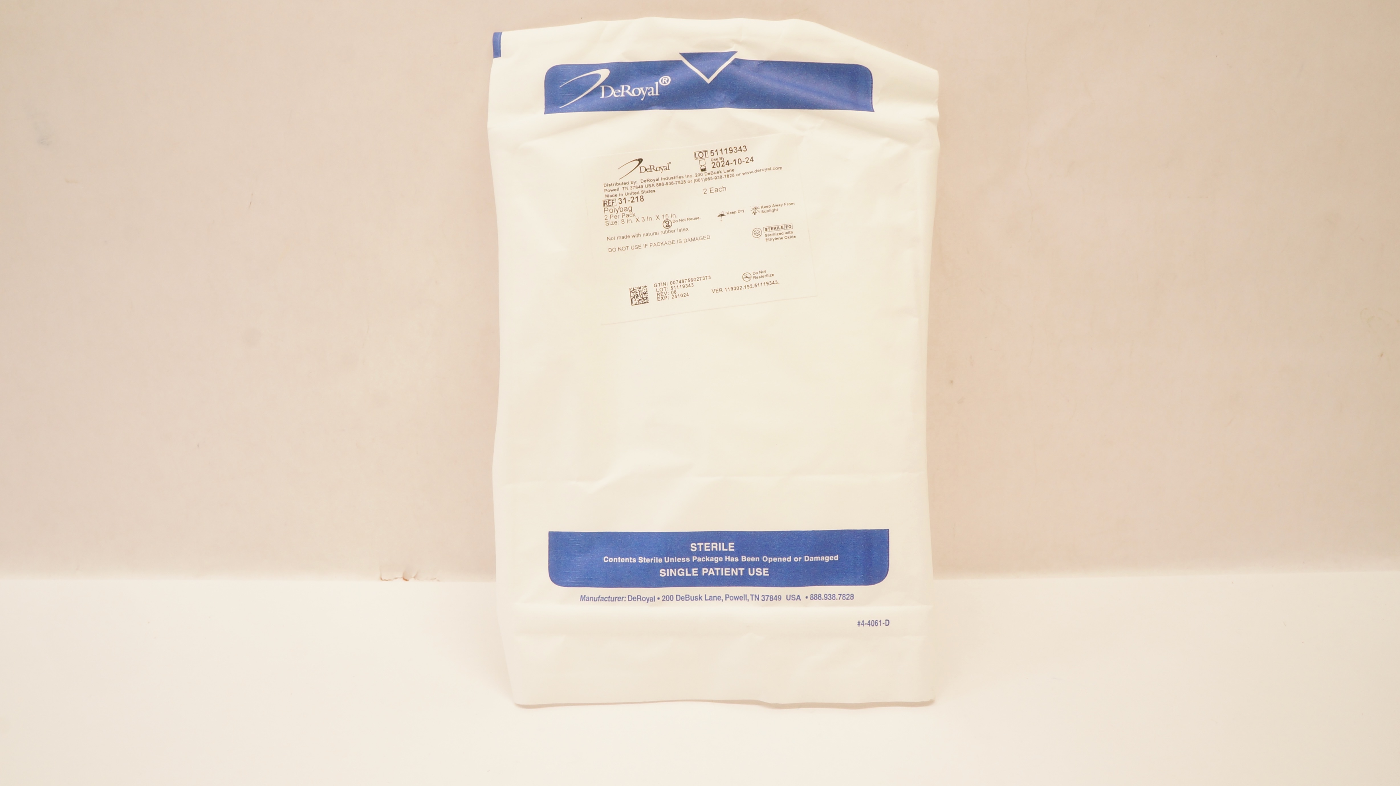 DeRoyal 31-218 Polybag 8 inch x 3 inch x 15 inch - Pack of 2