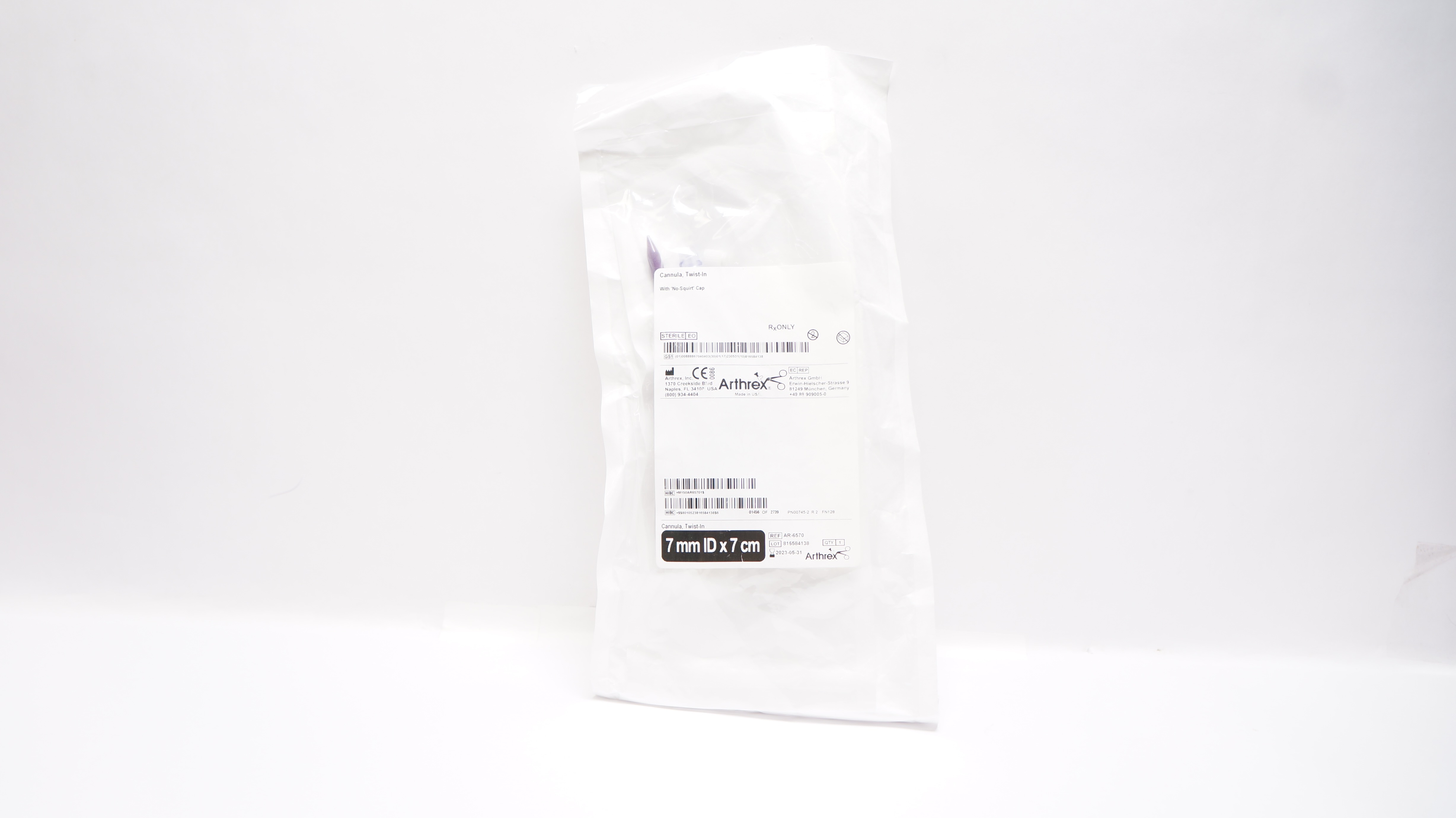 Arthrex AR-6570 Twist-In Cannula with No-Squirt Cap 7mm ID x 7cm (x)