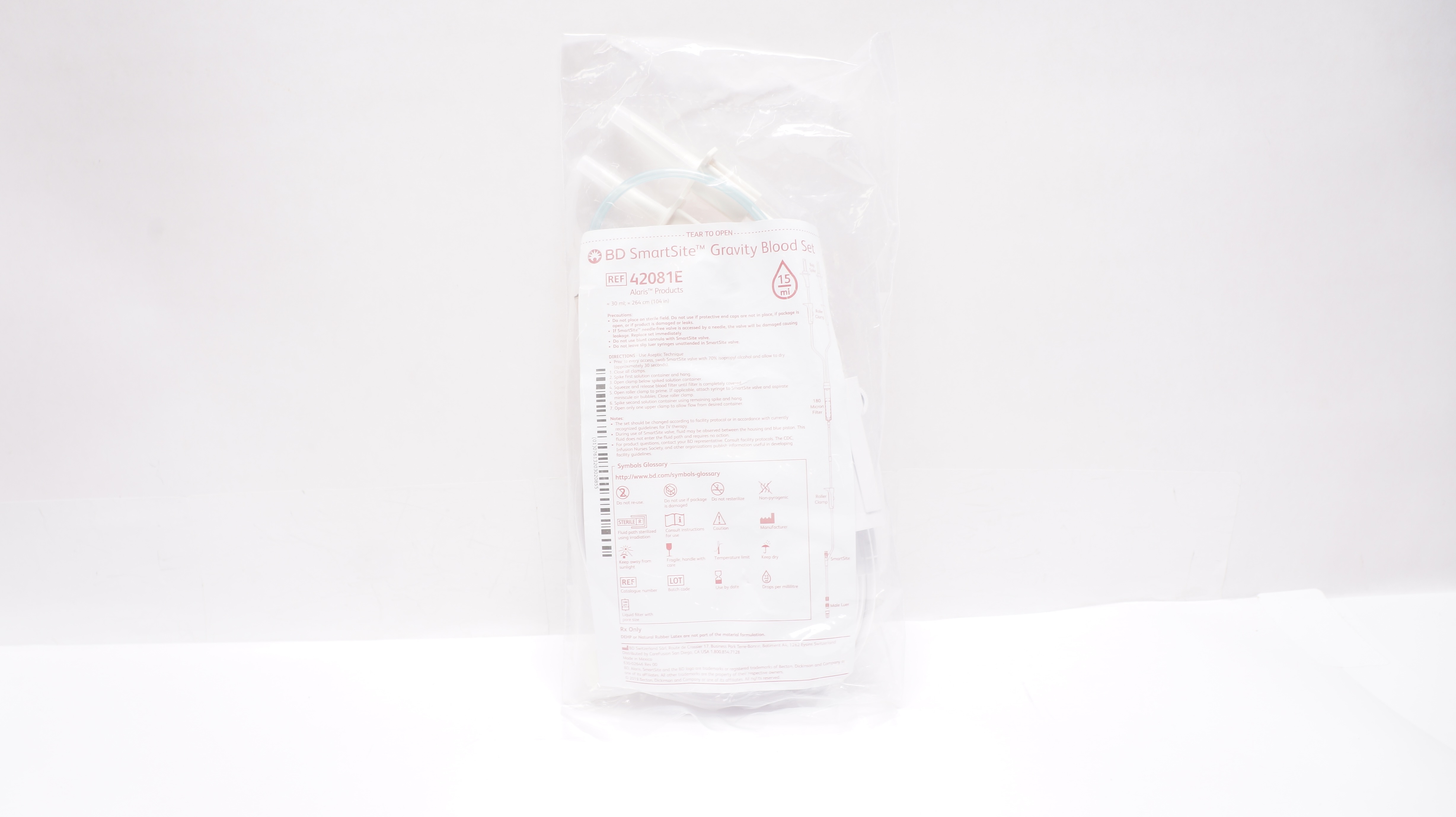 BD 42081E Alaris SmartSite Gravity Blood Set 15Drops/ml, 30ml x 104inch