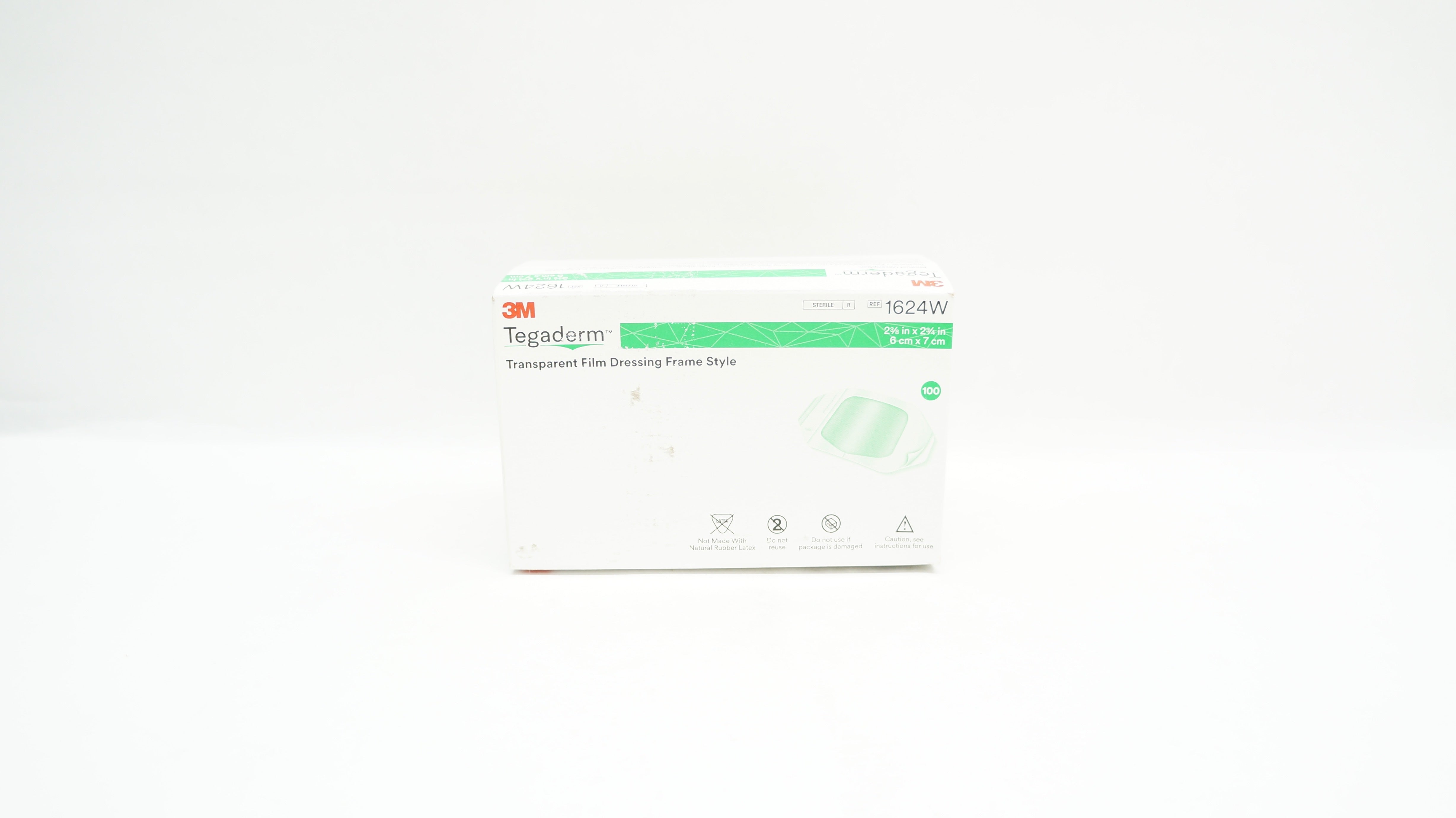 3M 1624W Tegaderm Transparent Film Dressing Frame Style 2-3/8x2-3/4in- Box of100