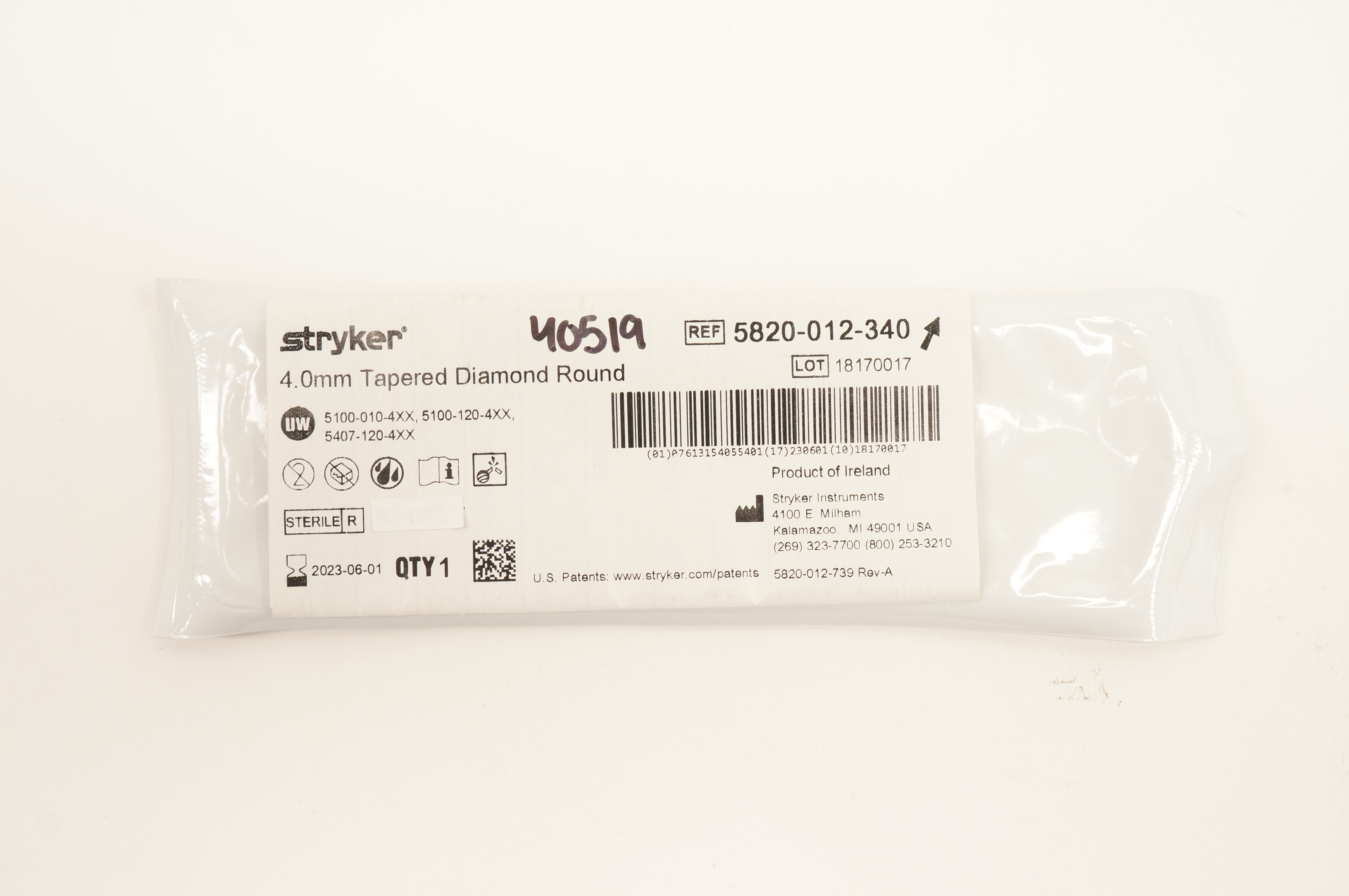 Stryker 5820-012-340 4.0mm Tapered Diamond Round