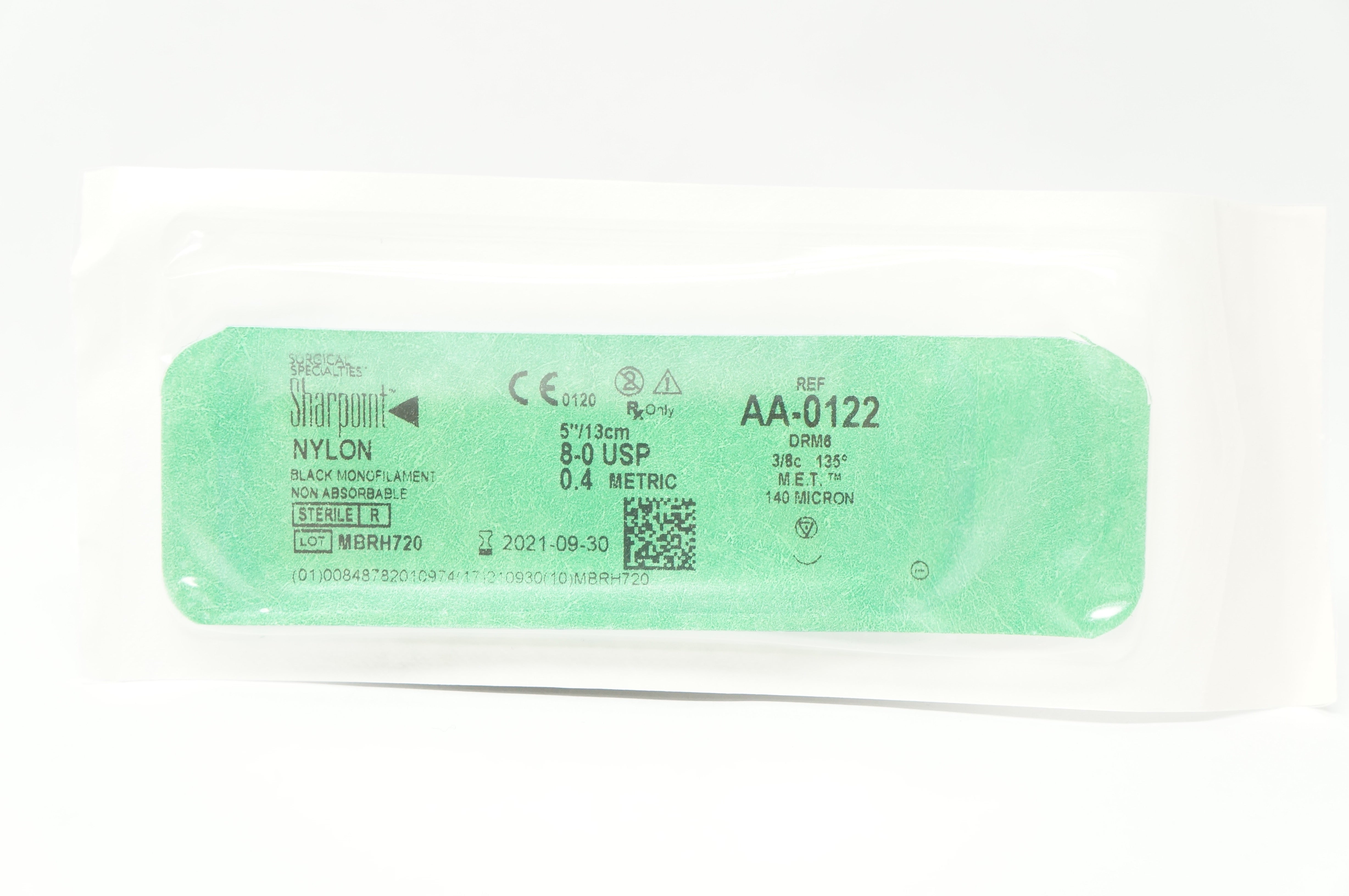Surgical Specialties AA-0122 8-0 Nylon Black Monofilament 0.4 Metric 5inch (x)