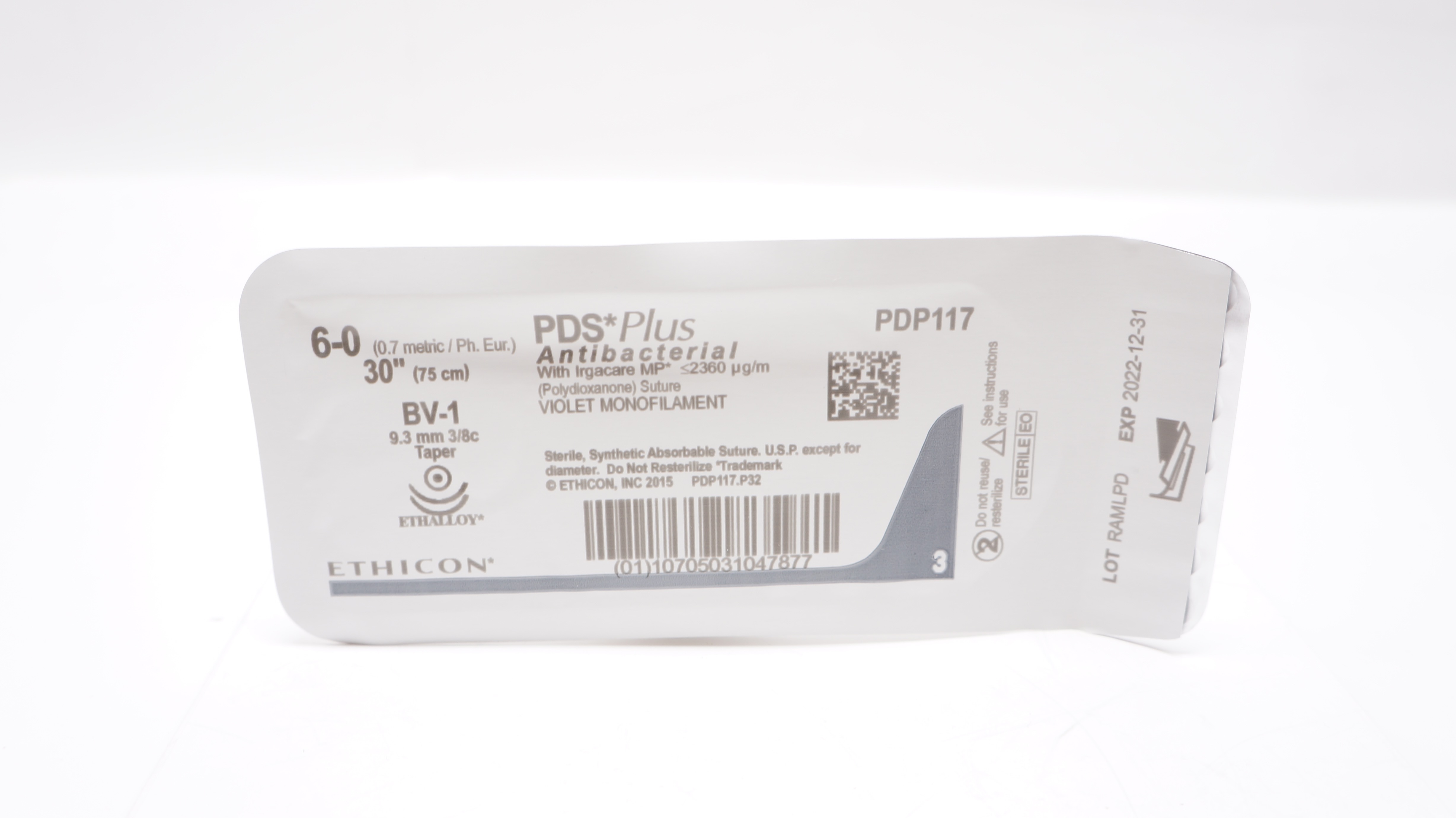 Ethicon PDP117 6-0 PDS Plus Polydioxanone Stre BV-1 9.3mm 3/8c Taper, 30inch (x)
