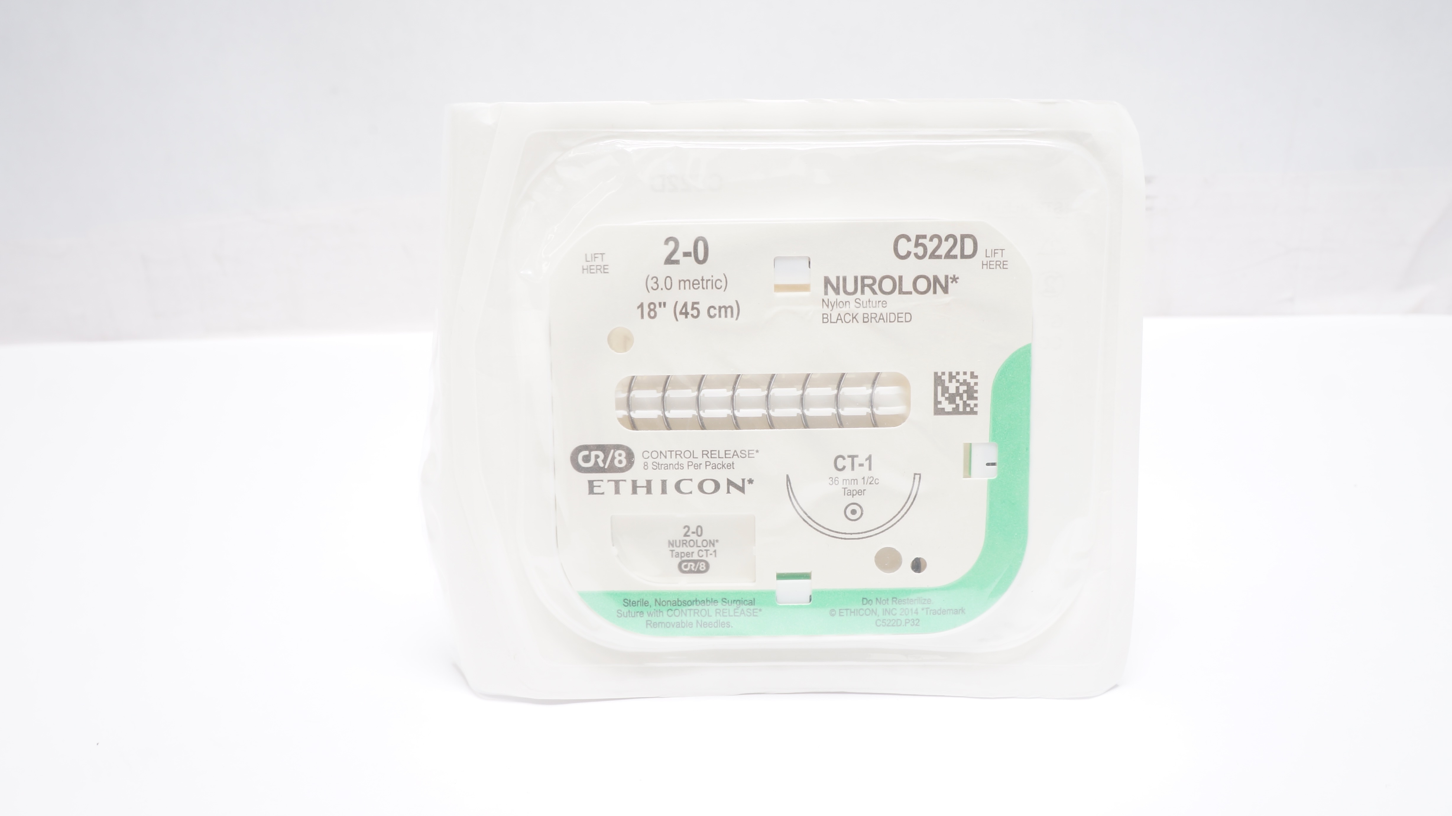 Ethicon C522D 2-0 Nurolon Nylon Stre CT-1 36mm 1/2c Taper 18inch (x)