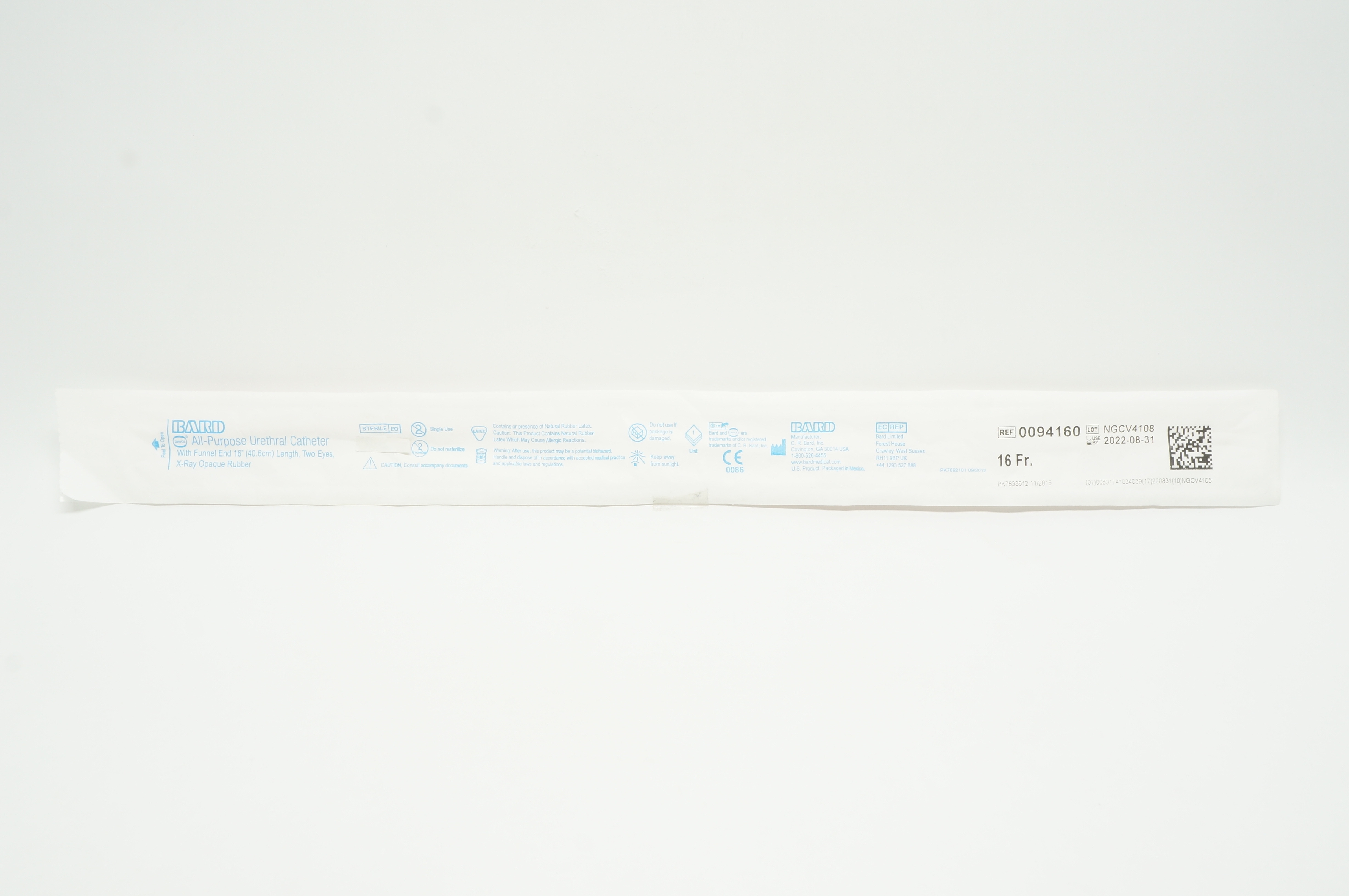Bard 0094160 Davol All-Purpose Urethral Cath. 16Fr x 16 inch Funnel End (x)