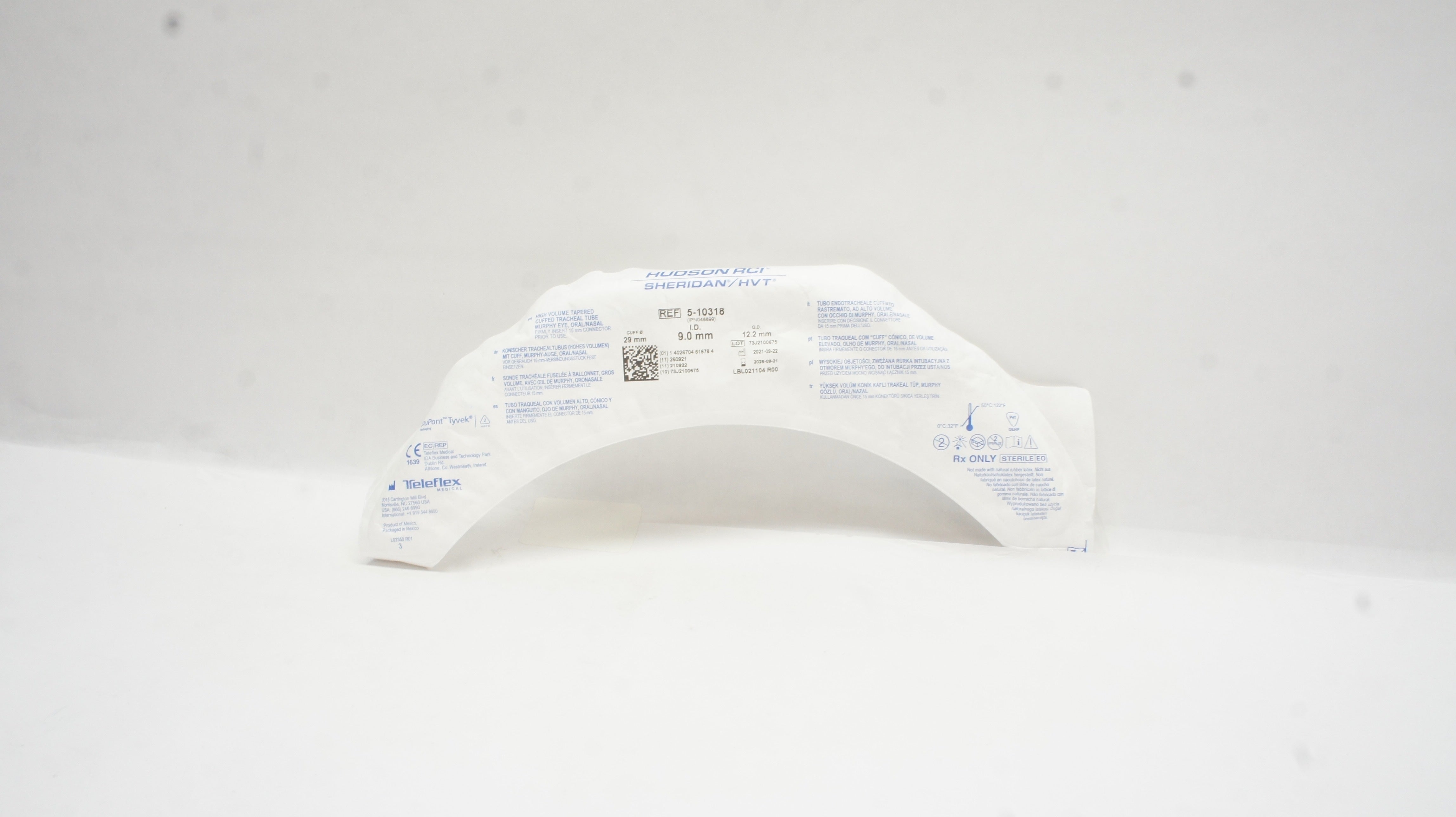 Teleflex 5-10318 Hudson RCI Sheridan Cuffed Tracheal Tube 9.0ID x 12.2OD x 29mm