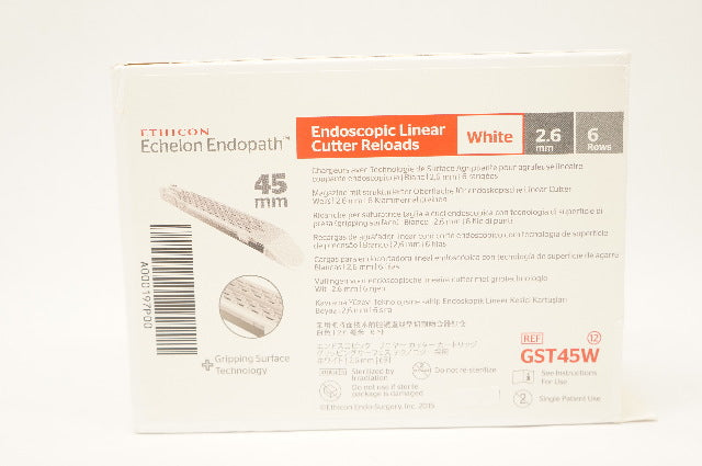 Ethicon GST45W Endoscopic Linear Cutter Reloads 45mm x2.6mm 6 Rows(x)-Pack of 12