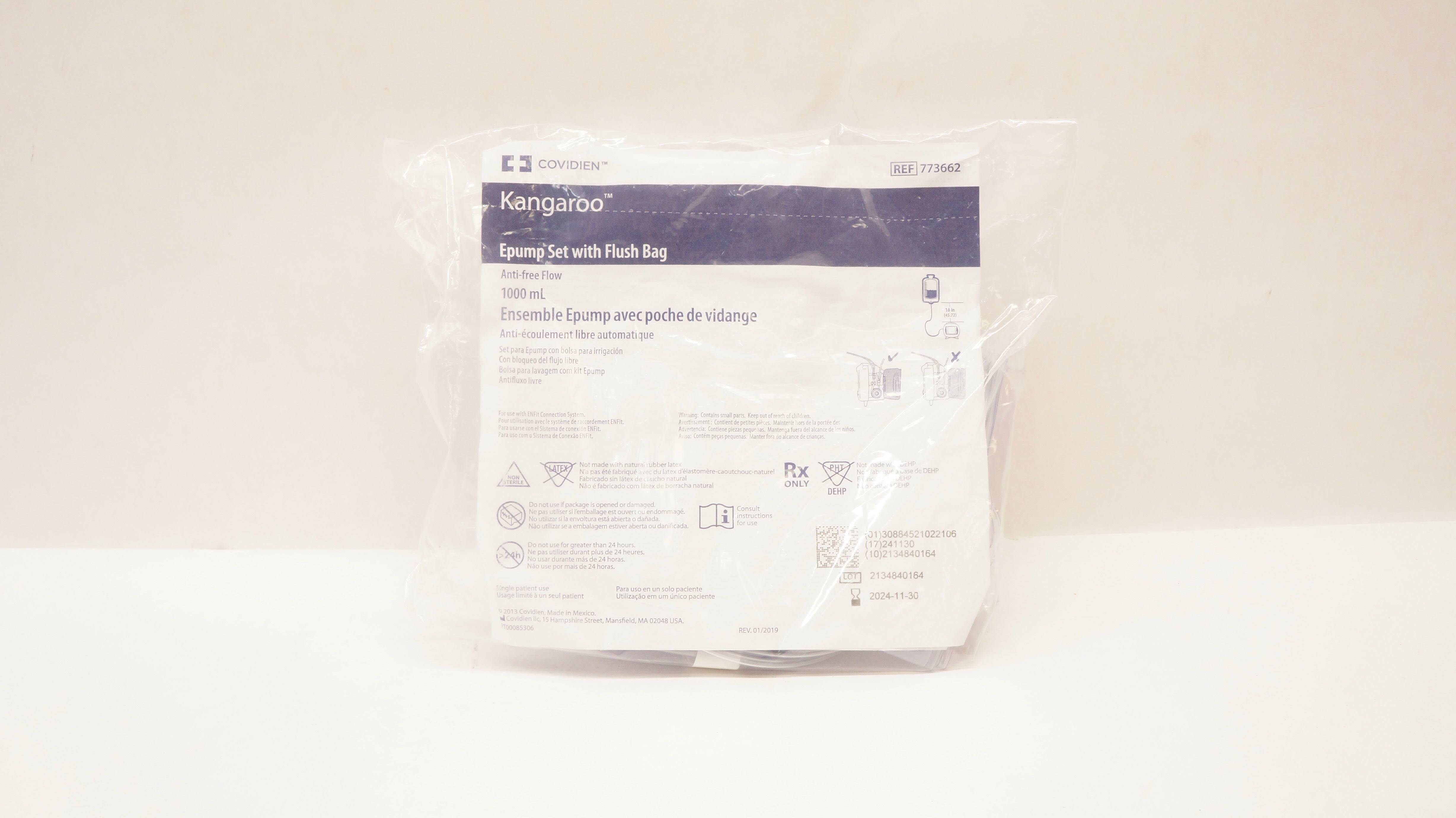 Covidien 773662 Kangaroo Epump Set with Flush Bag Anti-free Flow 1000mL