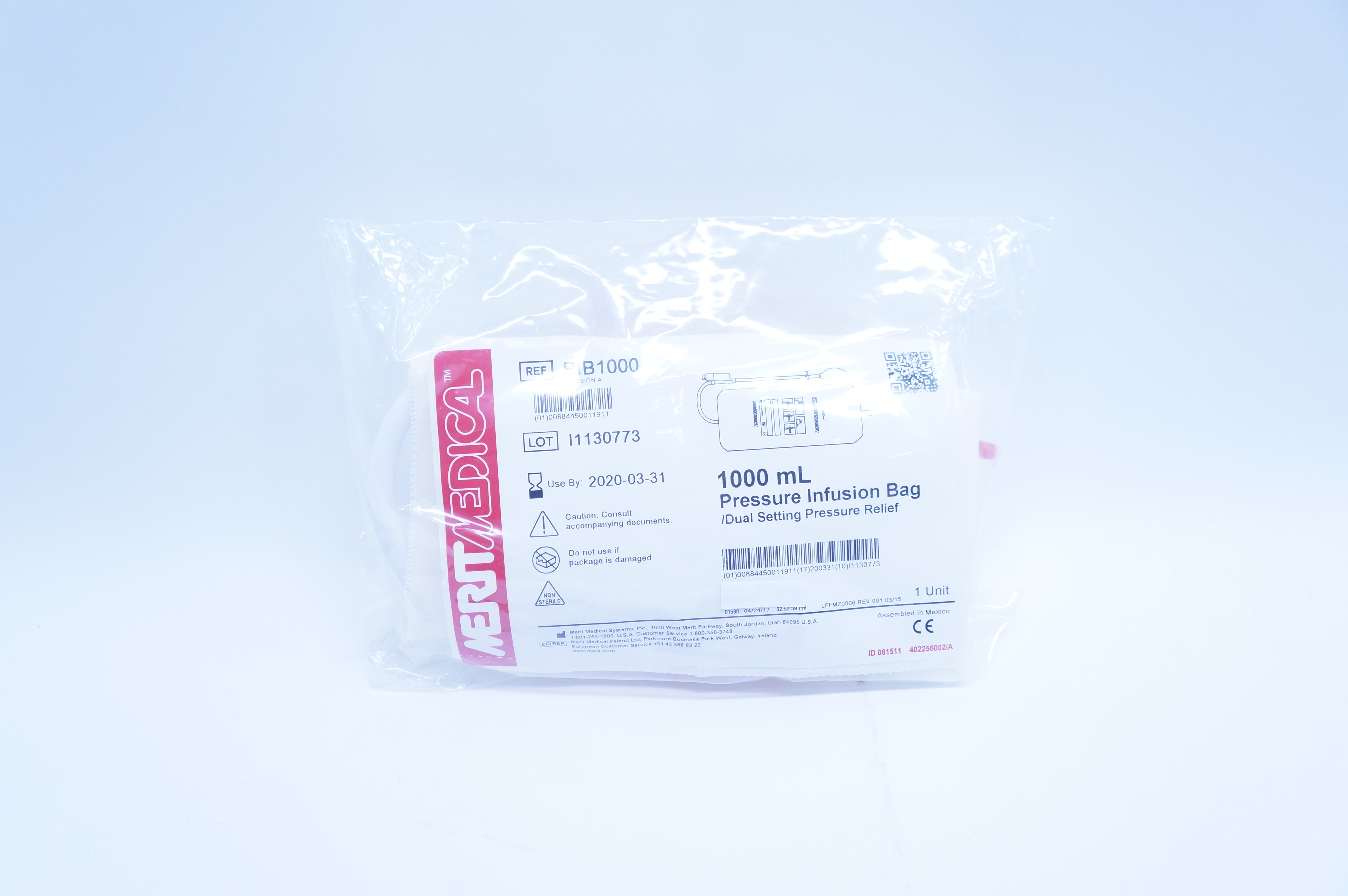 Merit Medical PIB1000 1000mL Pressure Infusion Bag Dual Setting Pressure (x)