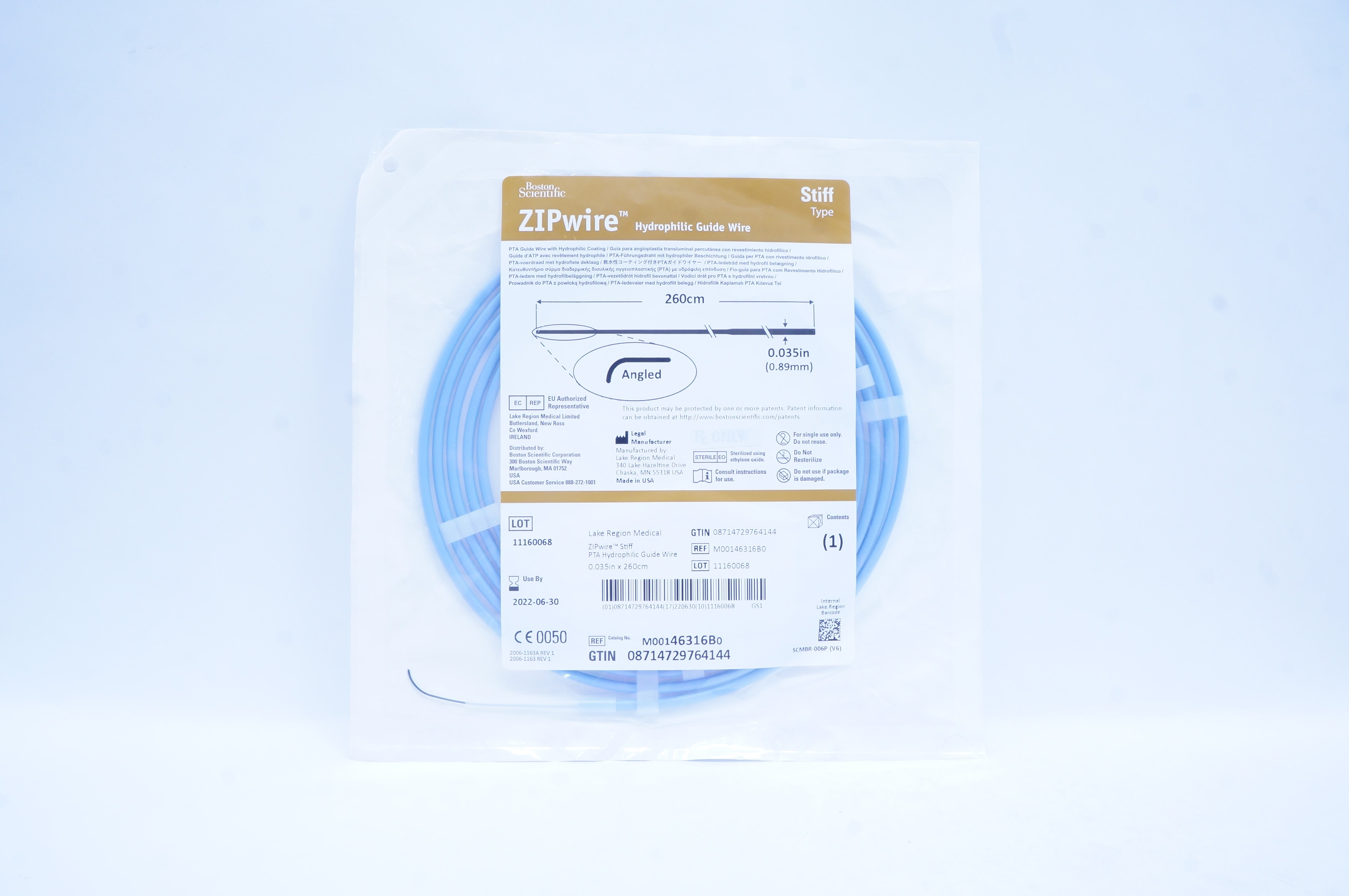 Boston Scientific M00146316B0 ZIPwire Angled Guide Wire 260cm x 0.035in