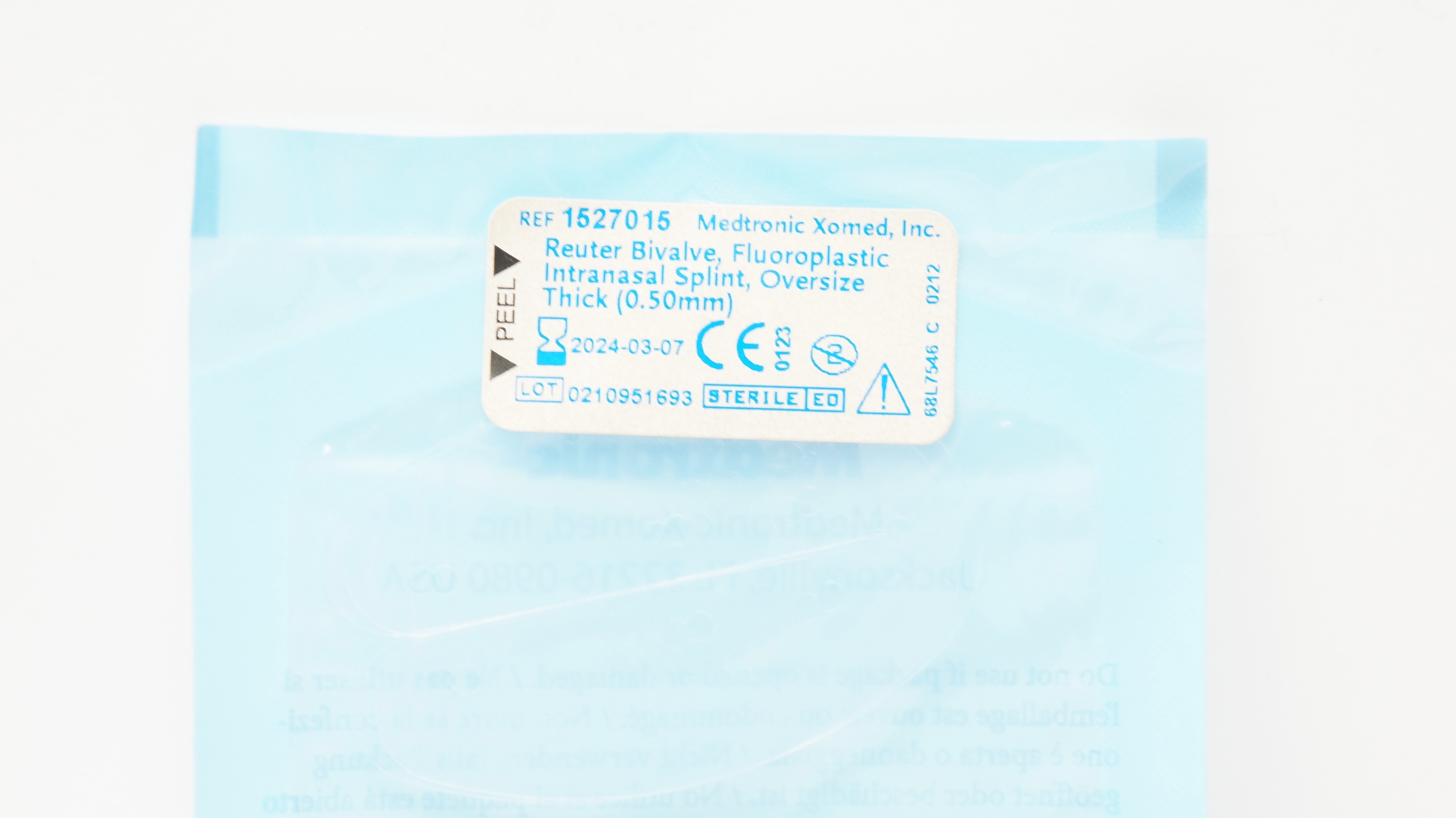 Medtronic 1527015 Reuter Bivalve, Fluoroplastic Intranasal Splint 0.50mm (x)