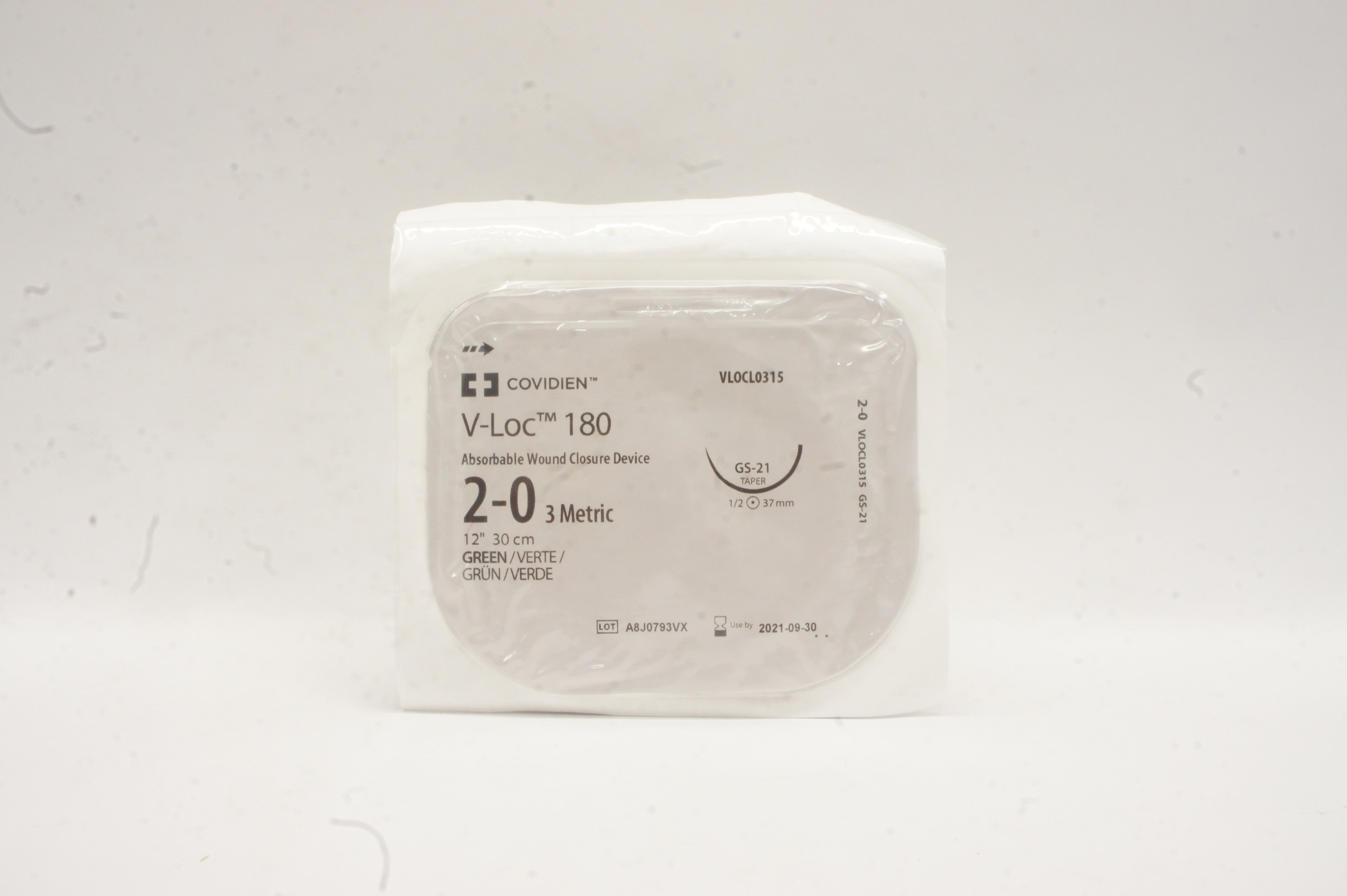 Covidien VLOCL0315, 2-0 V-Loc 180 Green, GS-21 1/2c 37mm Taper, 12inch (x)