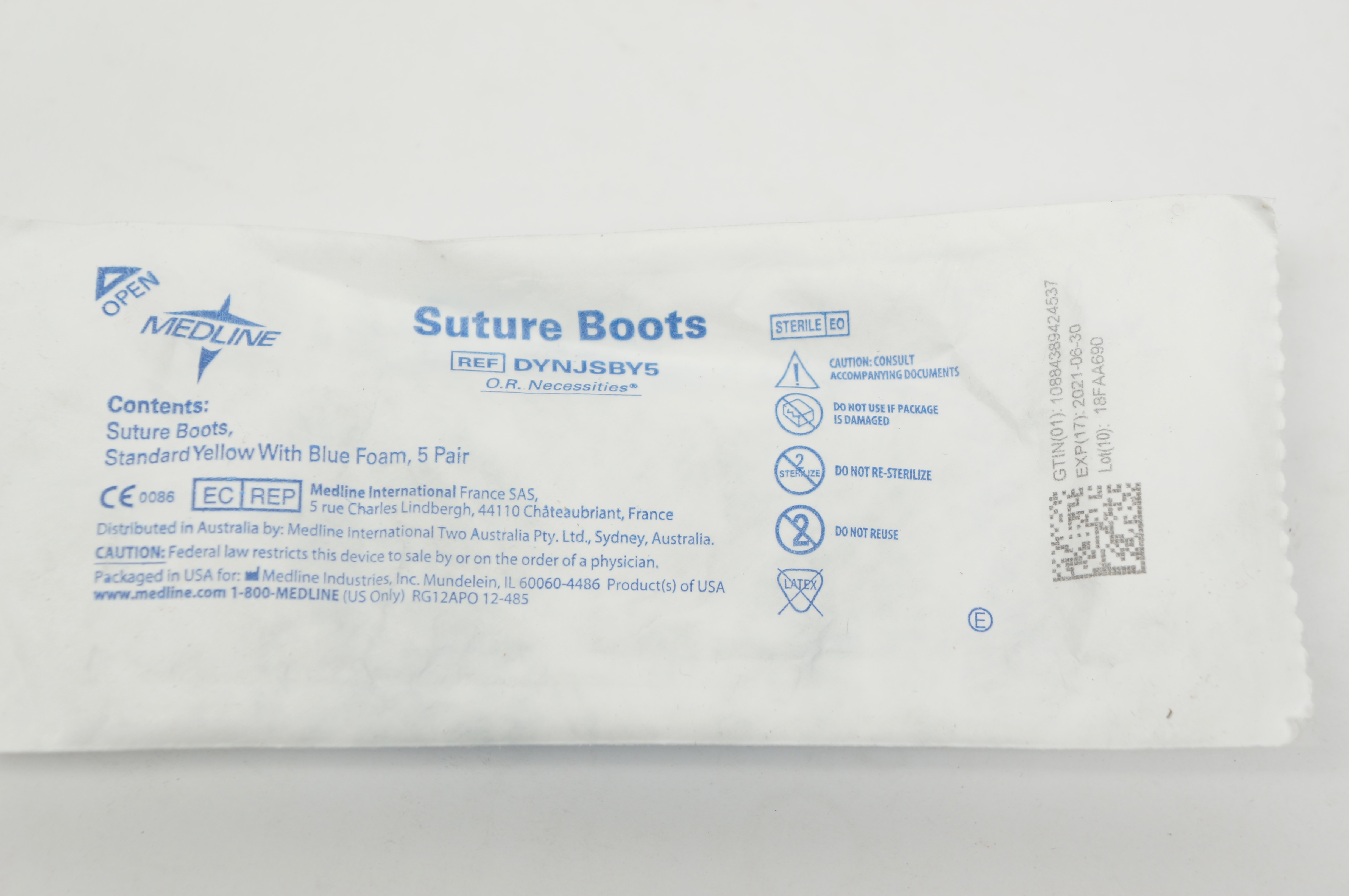 Medline DYNJSBY5 Stre. Boots, Standard, Yellow w/Blue Foam (x) - Pack of 5 pair