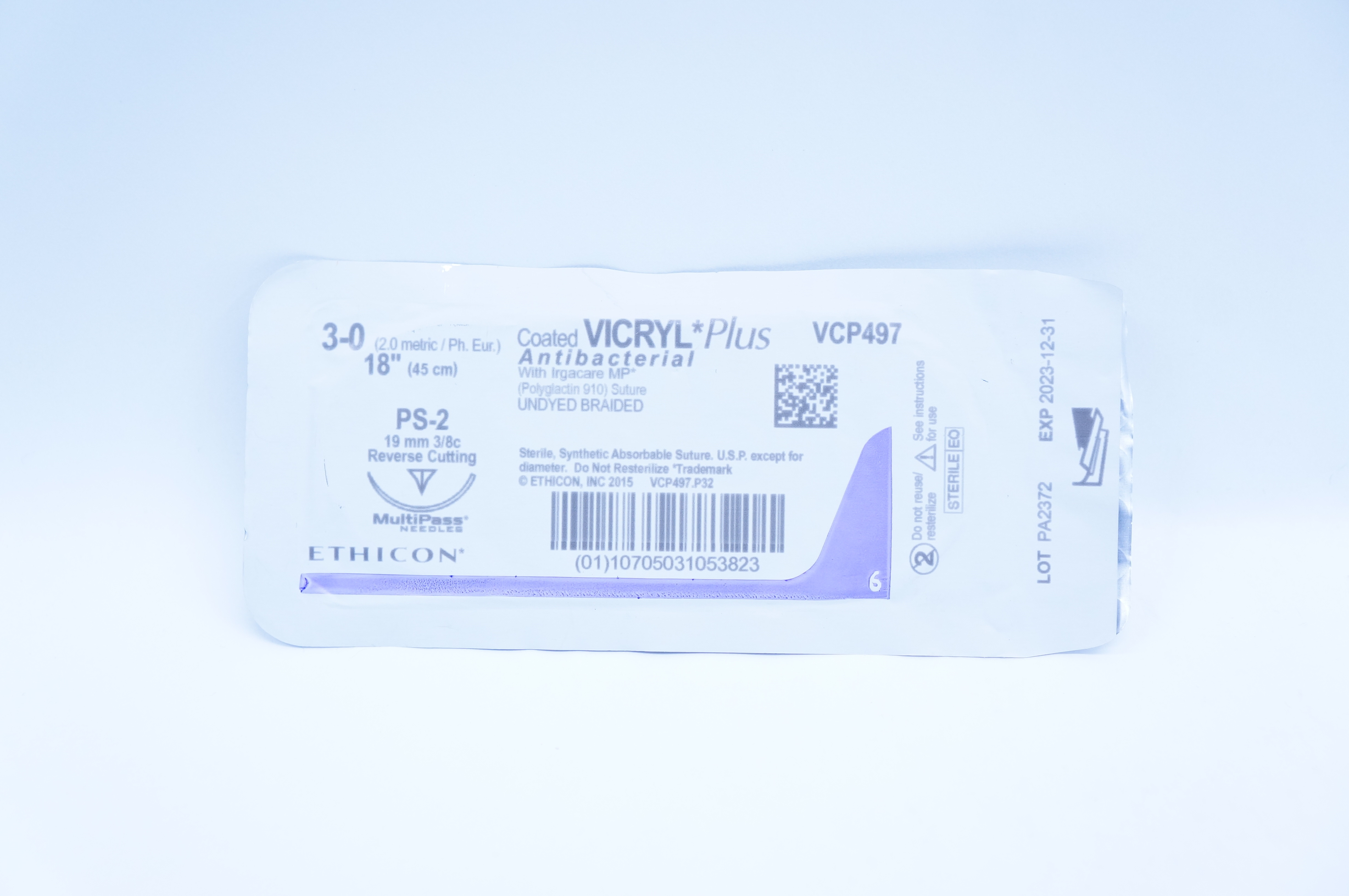 Ethicon VCP497 3-0 VICRYL, PS-2, 19mm 3/8c Reverse Cutting, 18inch