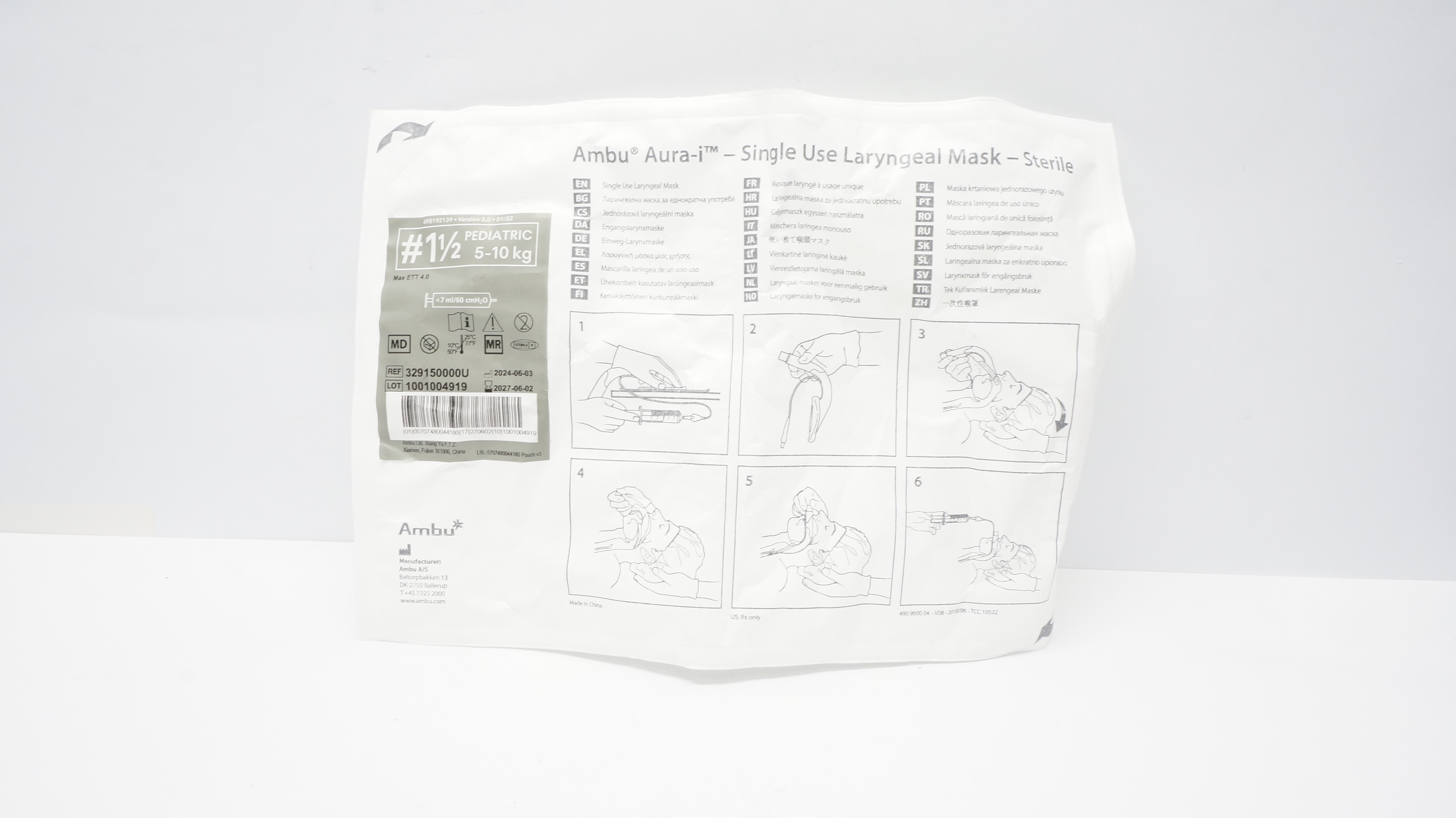 Ambu 329150000U Single Use Laryngeal Mask Size 1-1/2