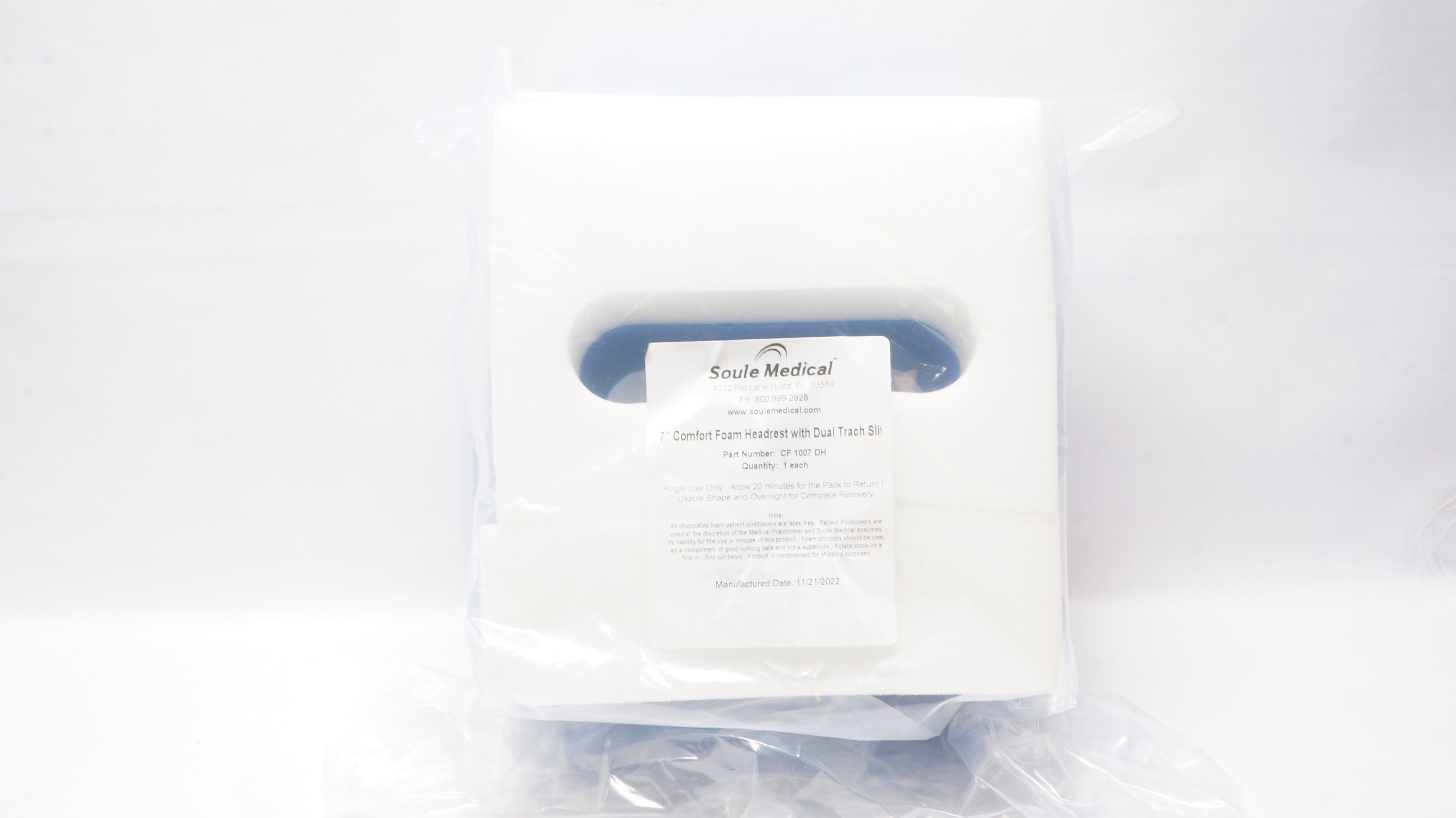 Soule Medical CF-1007DH 7'' Comfort Foam Headrest with Dual Trach Slits
