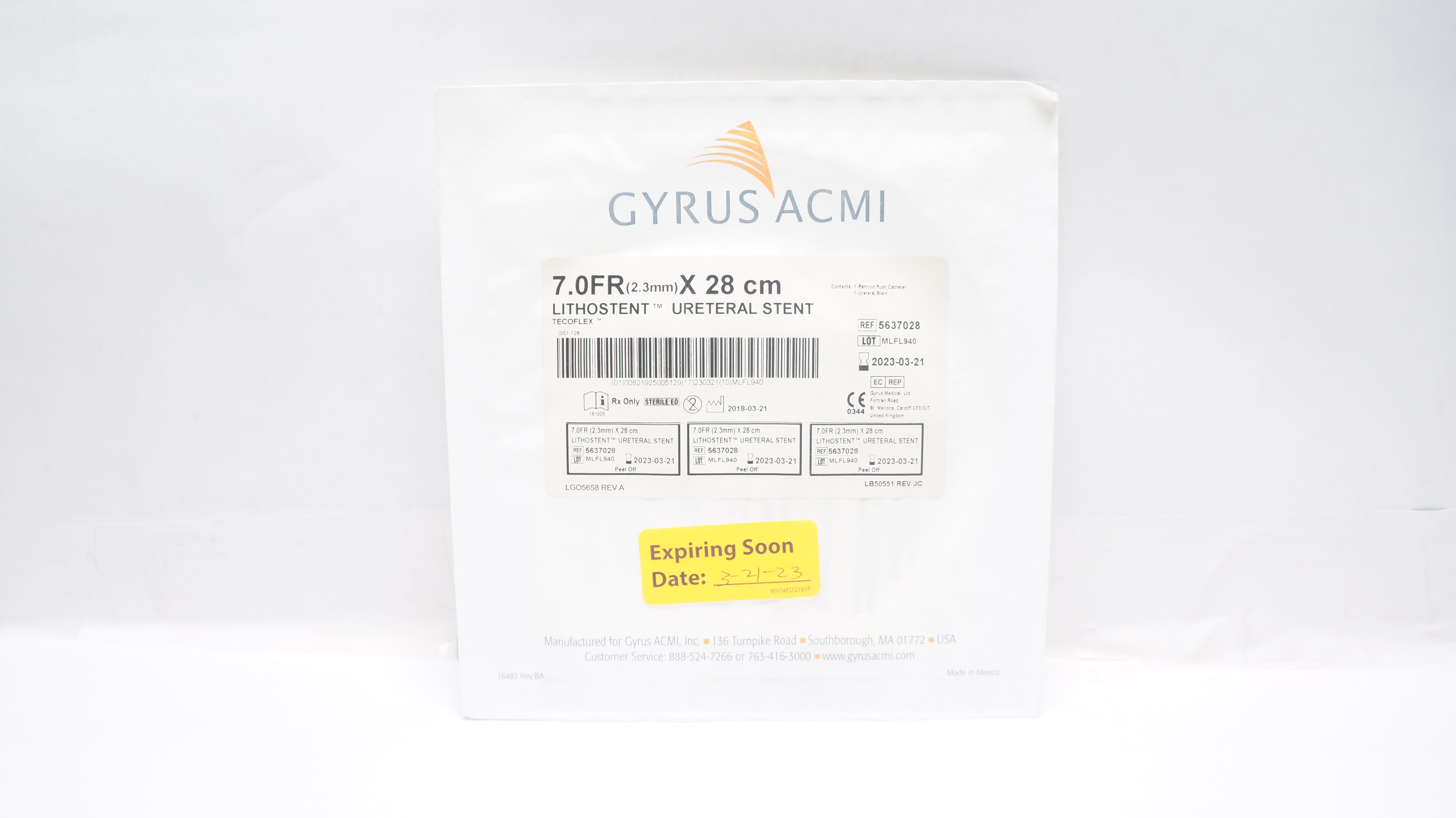 GYRUS ACMI 5637028 Lithostent Ureteral Stent, 7.0Fr x 28cm (x)