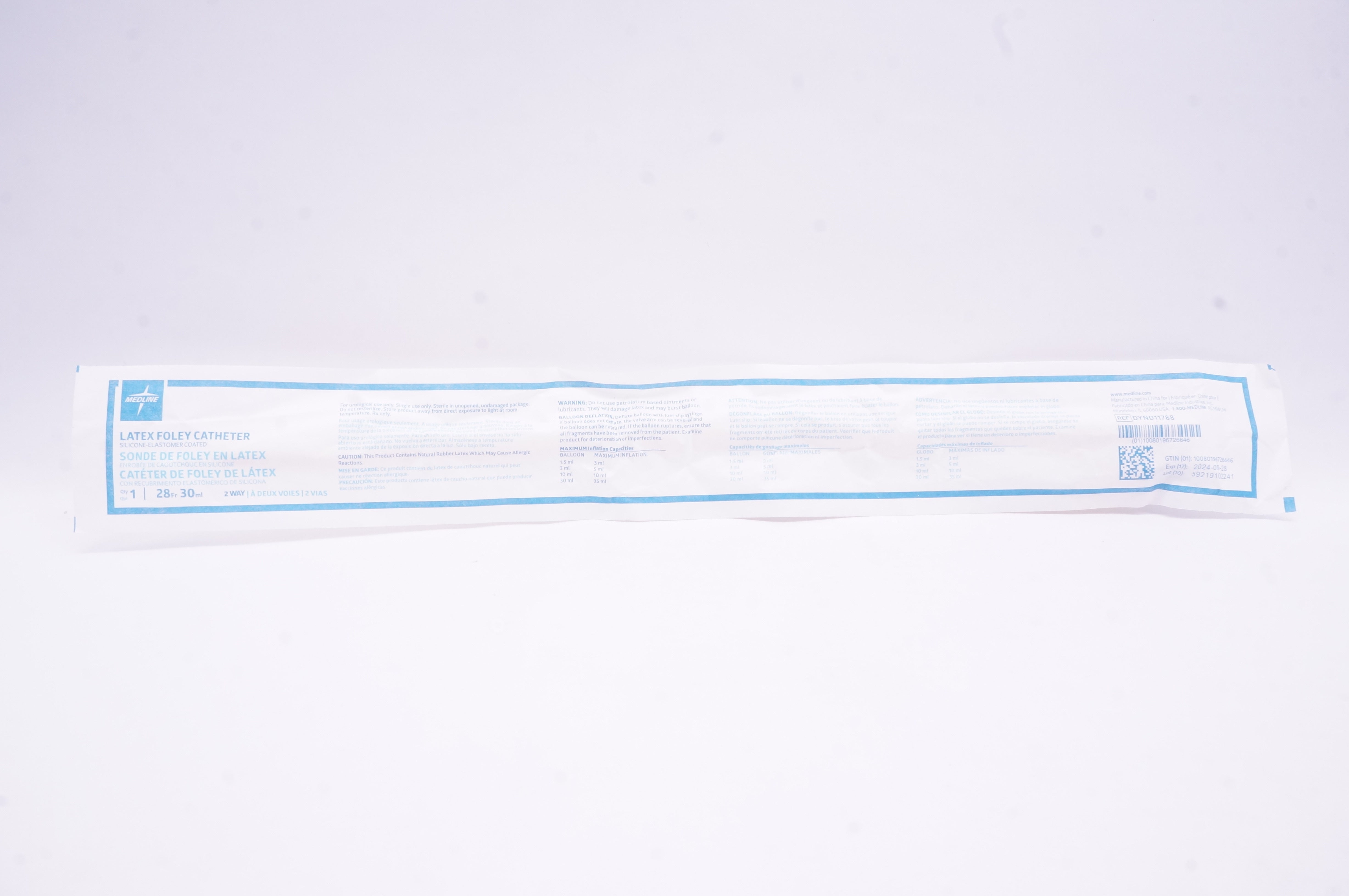 Medline DYND11788 Latex Foley Catheter 28 Fr x 30 ml
