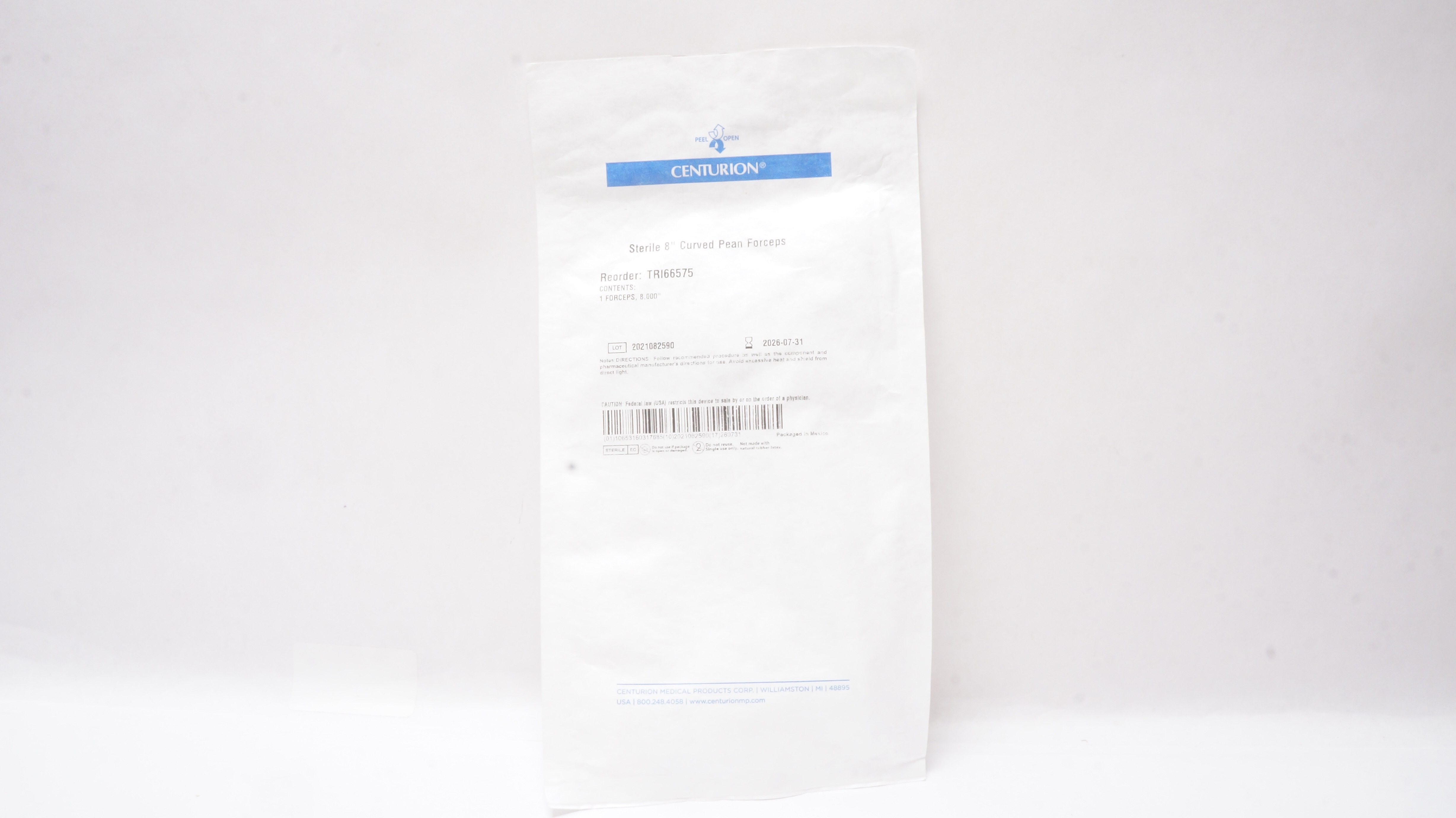 Centurion TRI66575 Sterile 8In Curved Pean Forceps