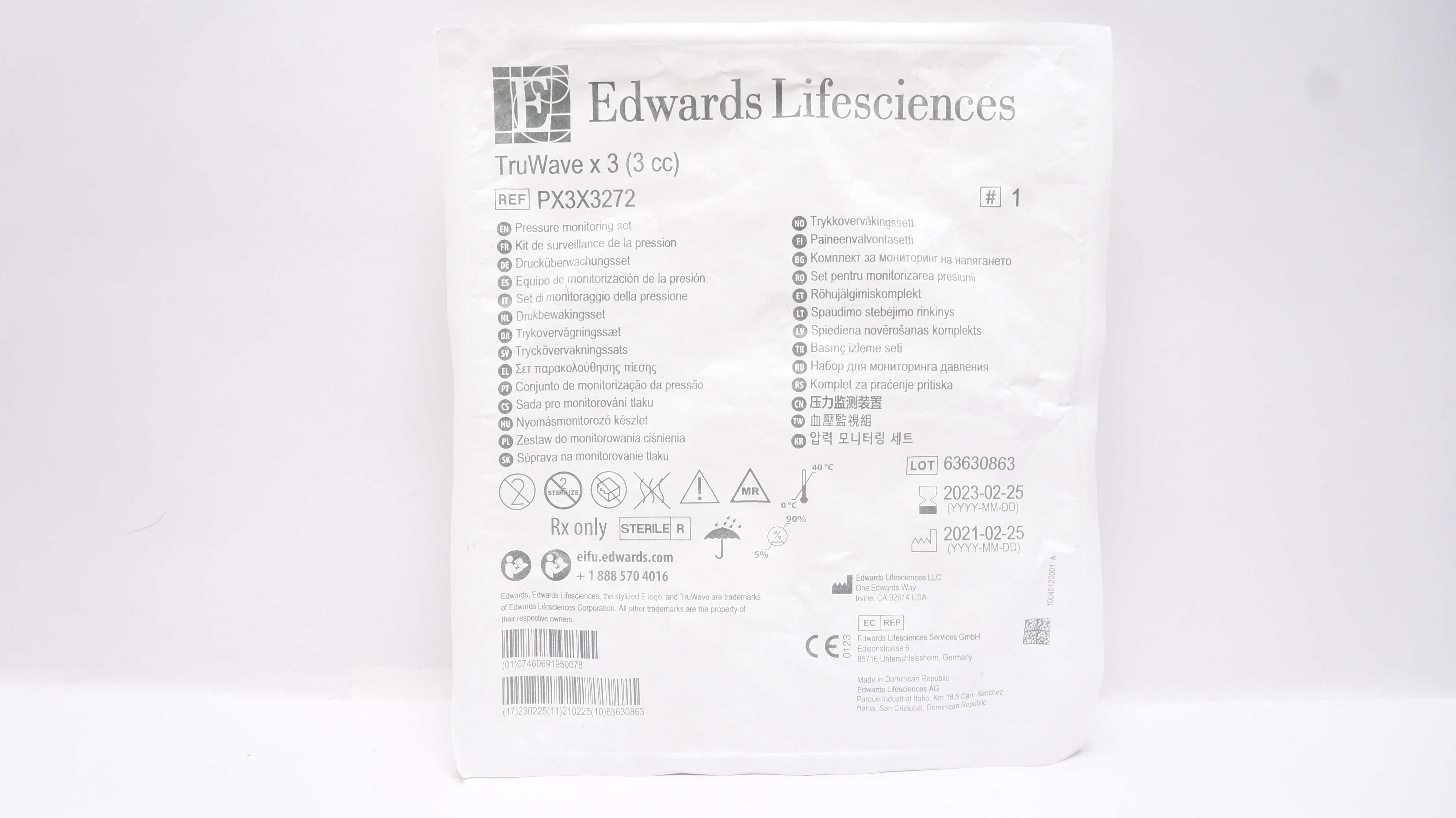 Edwards Lifesciences PX3X3272 Pressure Monitoring Set TruWave x 3cc (x)