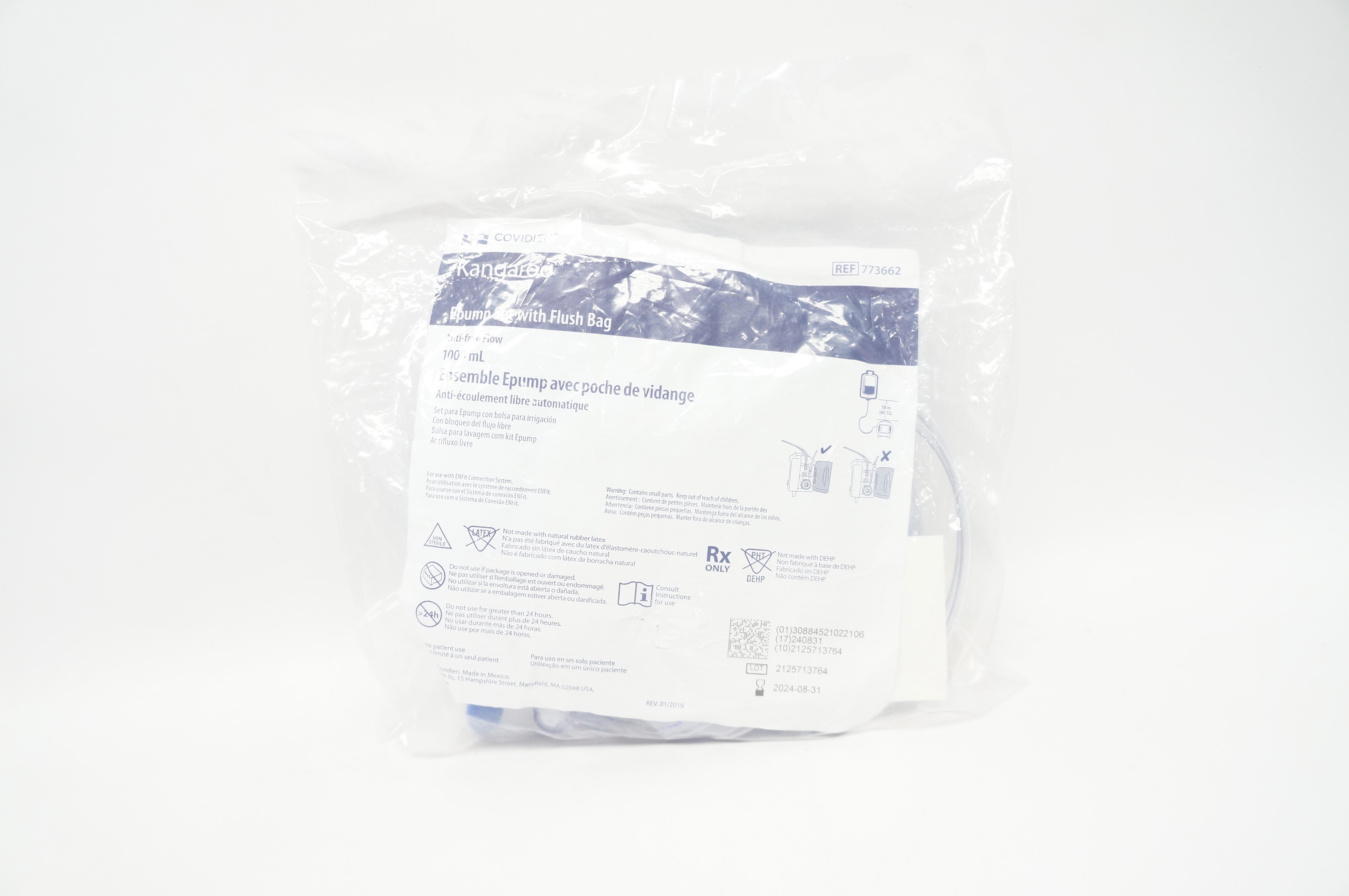 Covidien 773662 Kangaroo Epump Set with Flash Bag Anti-Free Flow 1000mL