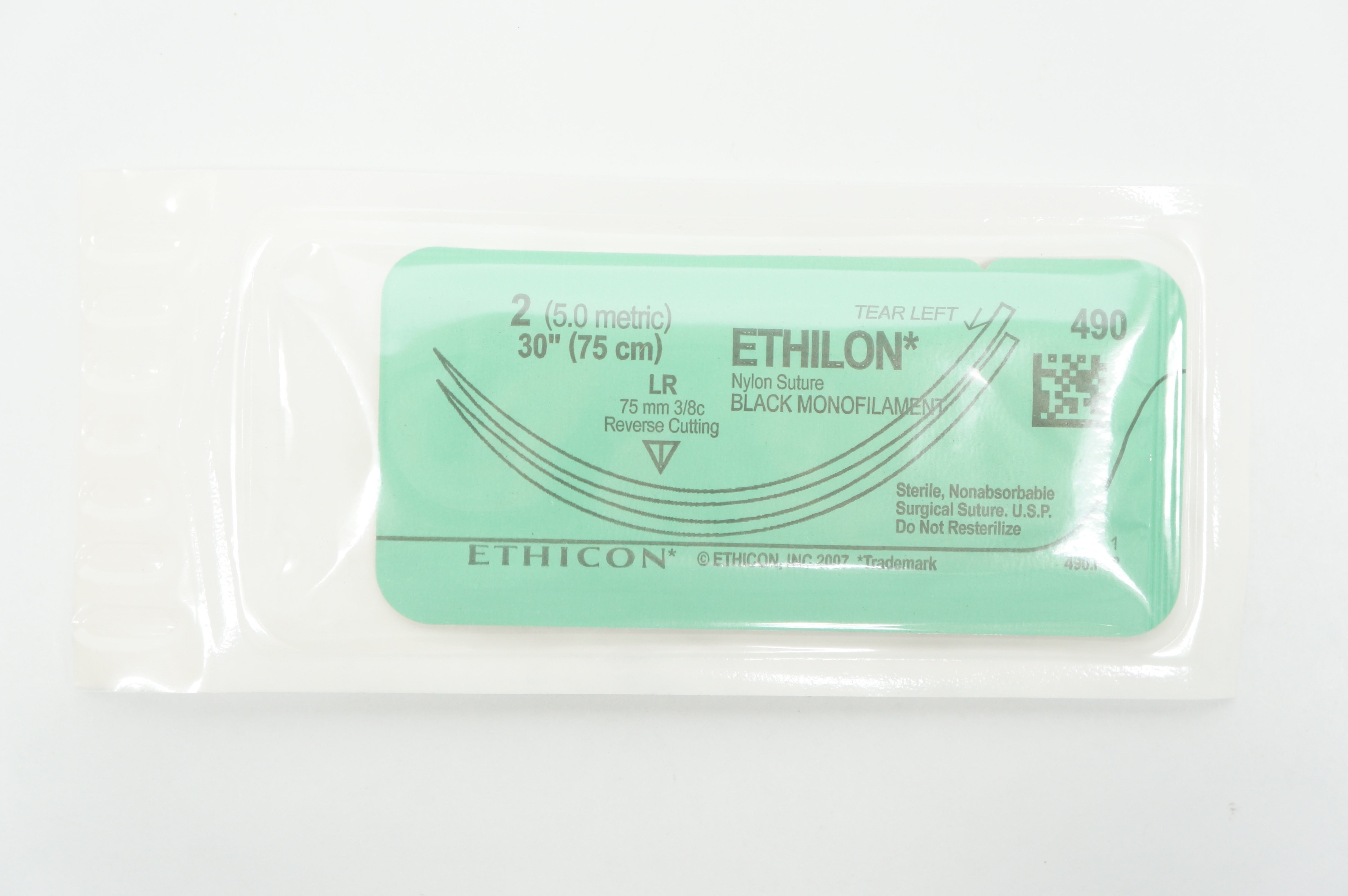 Ethicon 490 2 Nylon Stre. Black Monofilament, 30in. Reverse Cutting 75mm (x)