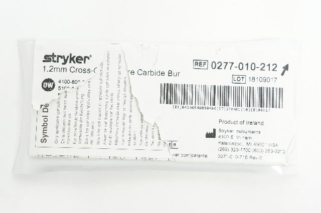 Stryker 0277-010-212 Cross-Cut Fissure Carbide Bur, 1.2mm