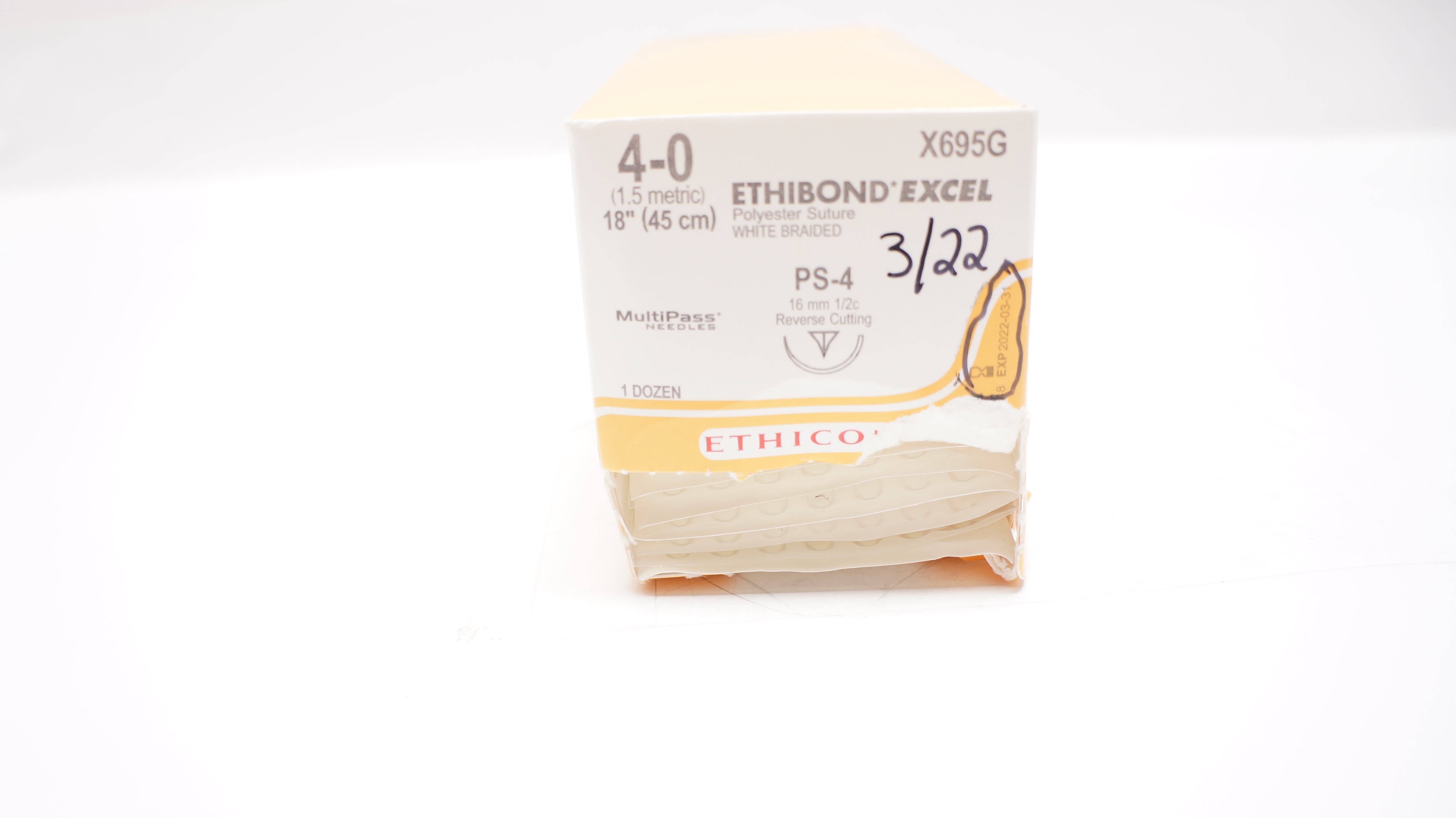 Ethicon X695G 4-0 Excel, PS-4, 16mm 1/2c Reverse Cutting, 18inch (x) -Box of 12