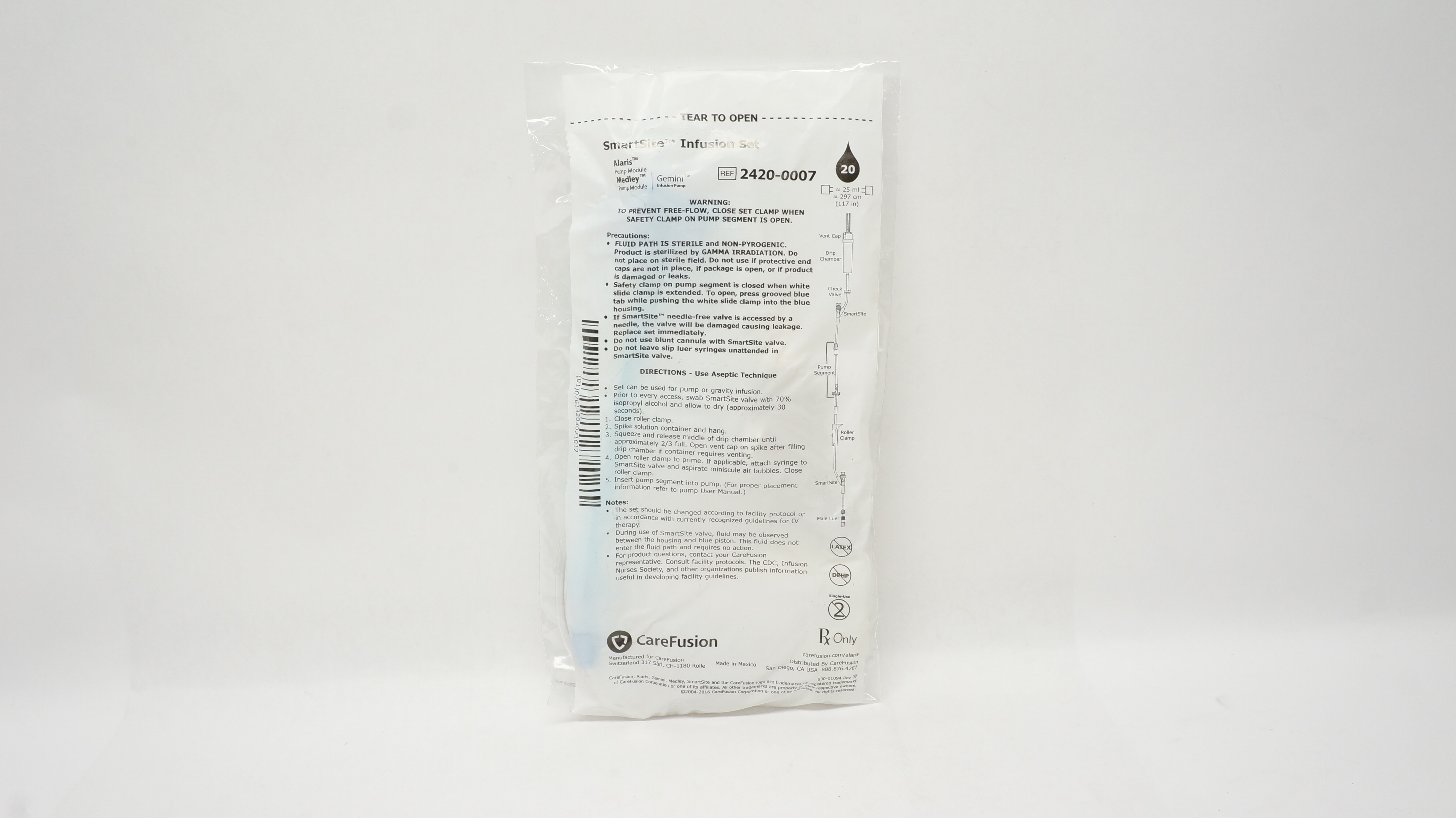 CareFusion 2420-0007 SmartSite Infusion Set 20 Drops, 25ml x 117inch (x)