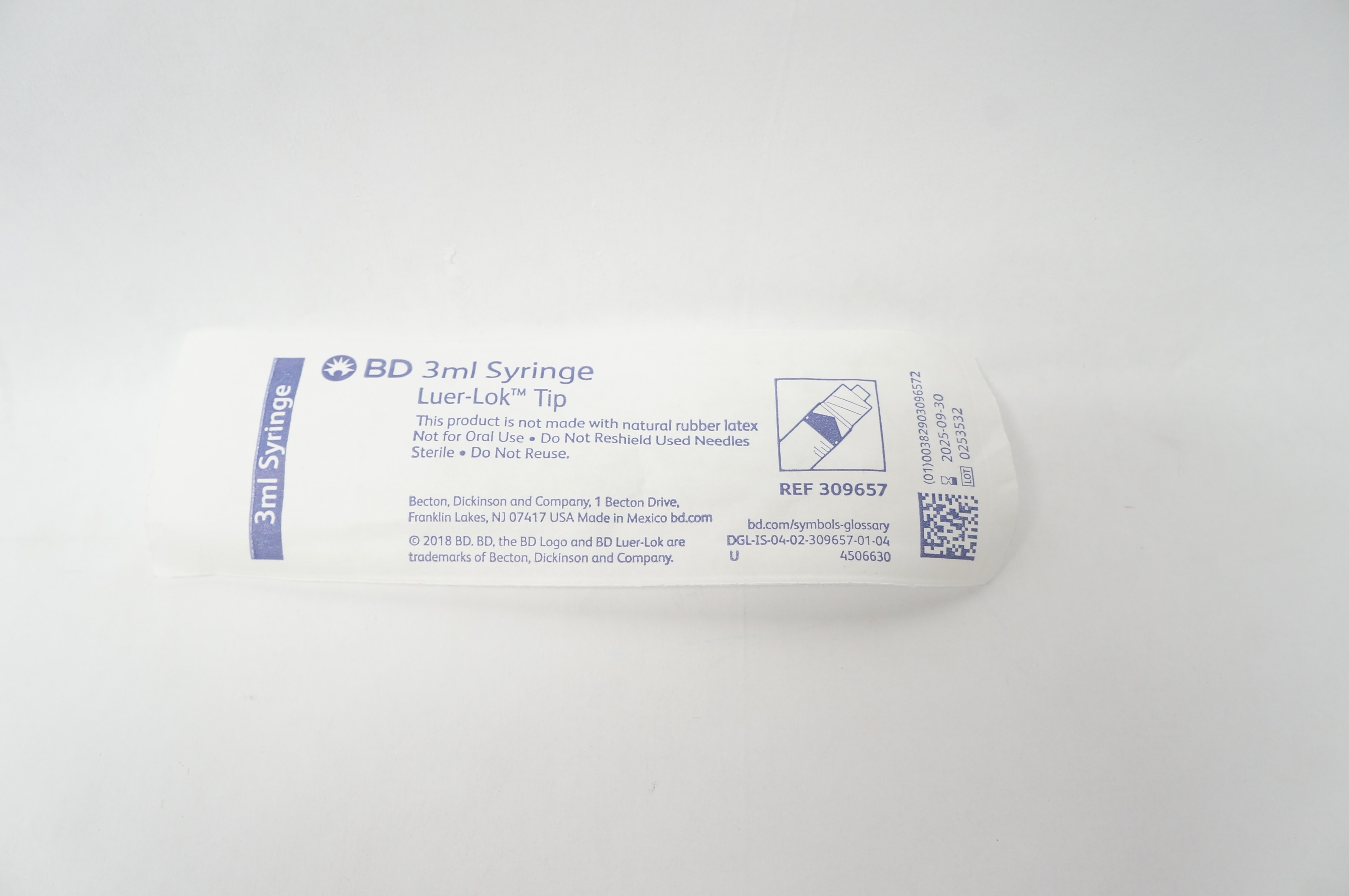 BD 309657 Syringe 3ml Luer-Lok Tip